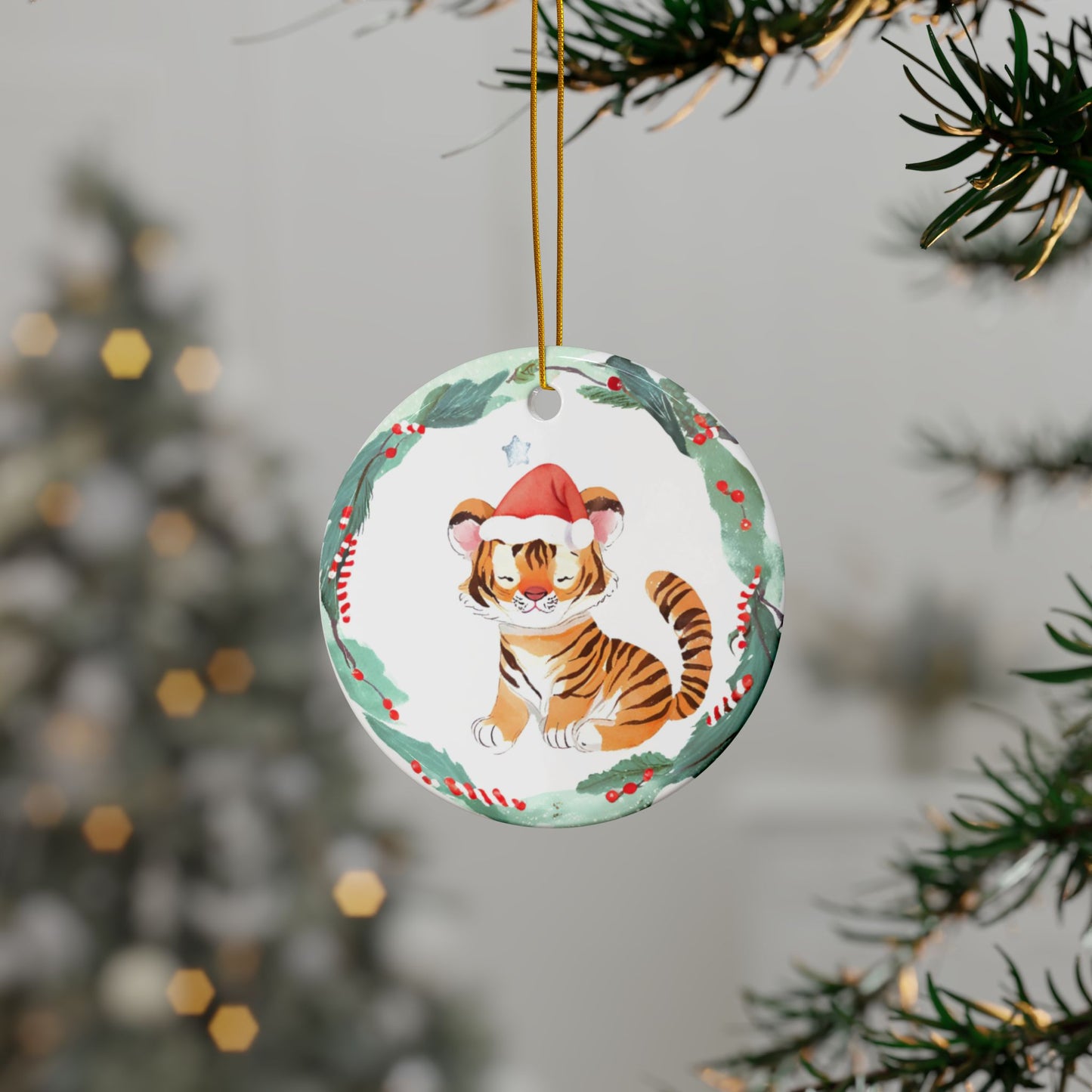 Baby Tiger Ceramic Ornaments, 2-Side Print, (1pc, 3pcs, 5pcs, 10pcs)