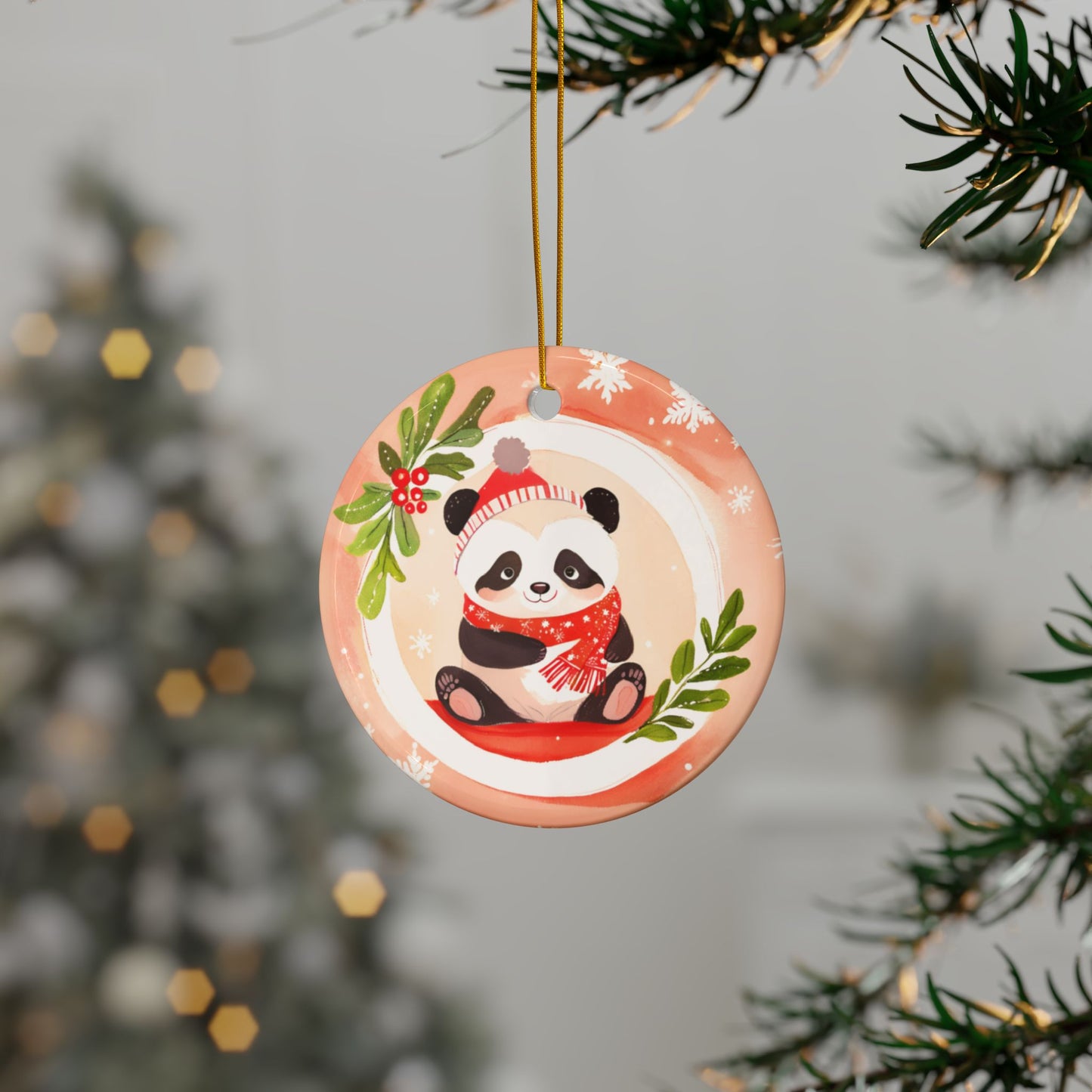 Holiday Panda Ceramic Ornaments, 2-Side Print, (1pc, 3pcs, 5pcs, 10pcs)