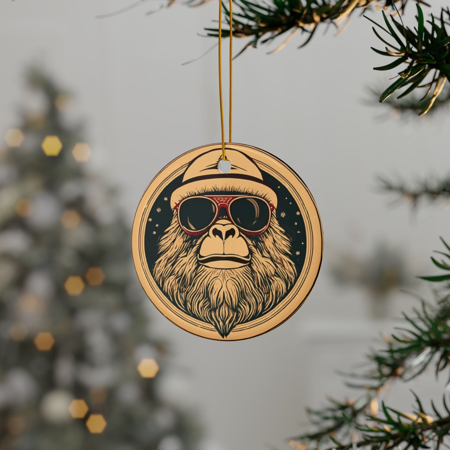 Retro Big Foot Sasquatch Yeti Ceramic Ornaments, 2-Side Print, (1pc, 3pcs, 5pcs, 10pcs)