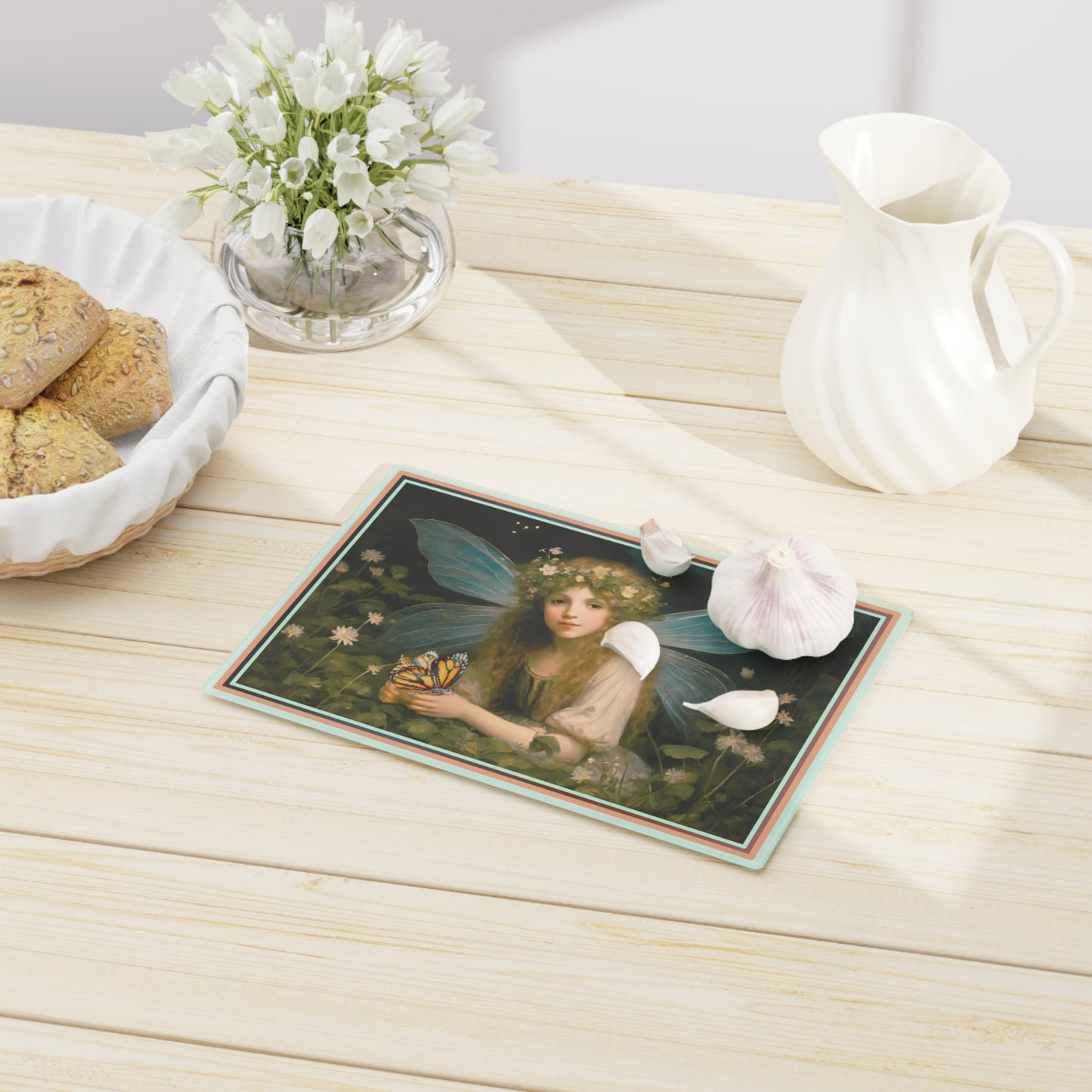 Vintage Fairy and Butterfly tempered glass Cutting Board