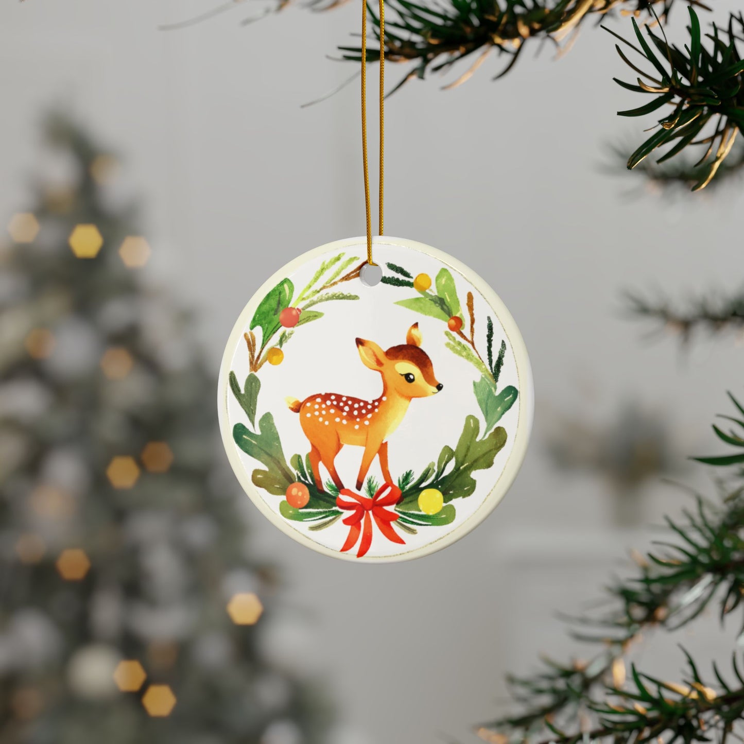 Baby Deer Child's Ceramic Ornaments, 2-Side Print, (1pc, 3pcs, 5pcs, 10pcs)