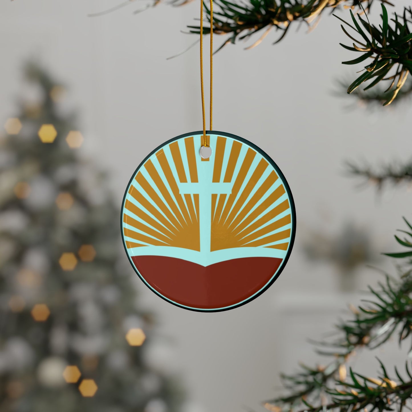 Retro Christian Cross Ceramic Ornaments, 2-Side Print, (1pc, 3pcs, 5pcs, 10pcs)