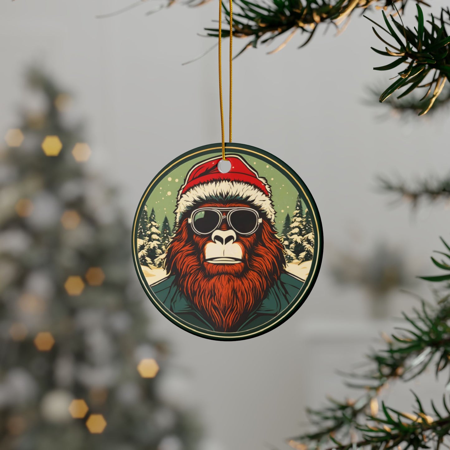 Retro Sasquatch Yeti Big Foot Ceramic Ornaments, 2-Side Print, (1pc, 3pcs, 5pcs, 10pcs)