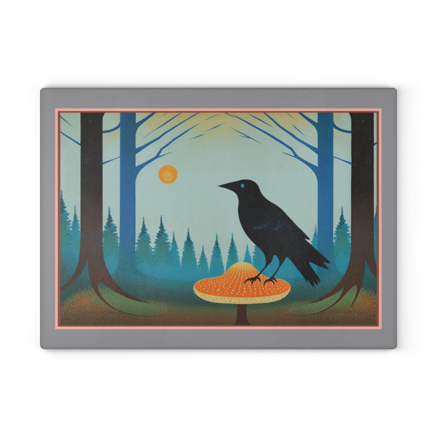 Vintage Crow and Mushroom Glass Cutting Board