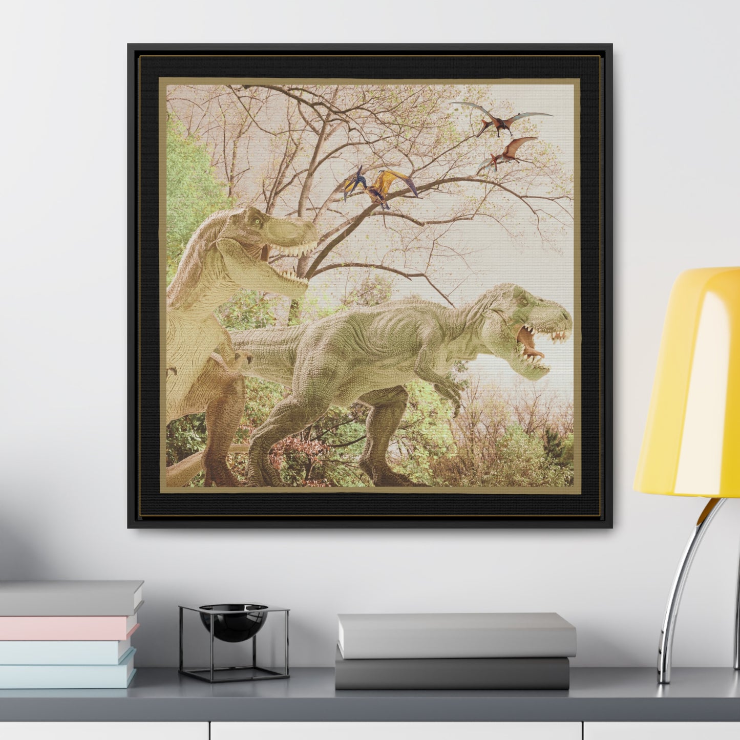 Prehistoric Dinosaurs Framed Canvas