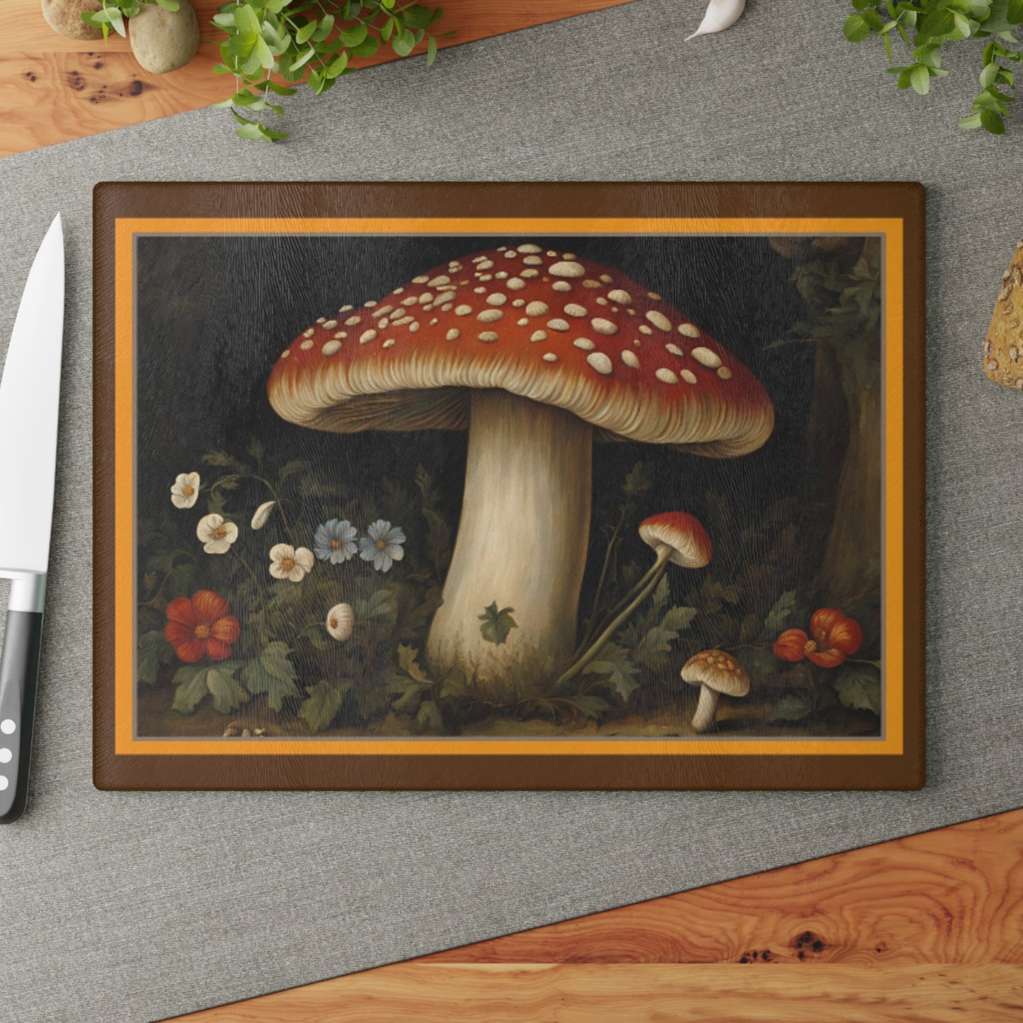 Retro Elegant Mushroom Glass Cutting Board