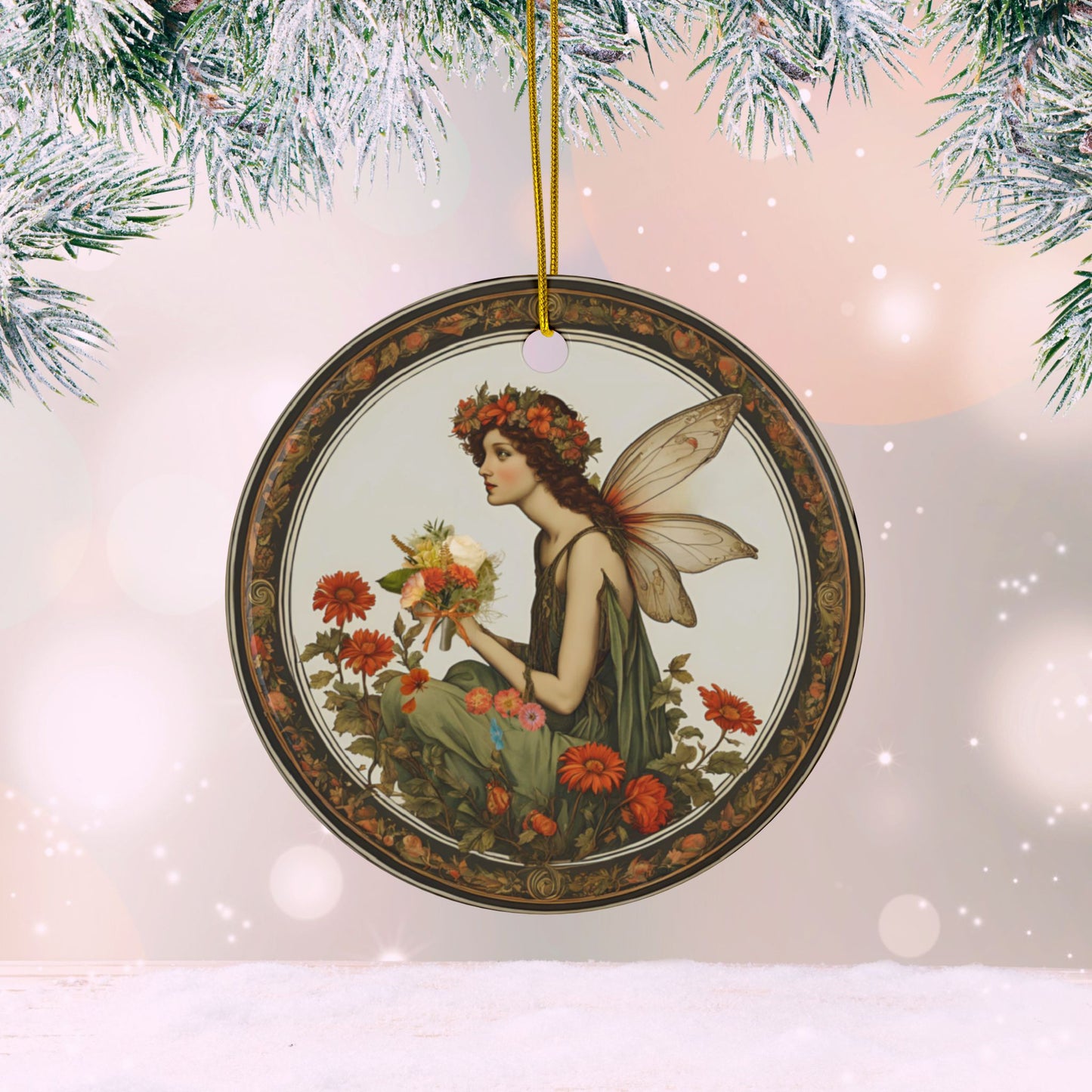 Cottage Fairy Ceramic Ornaments, 2-Side Print, (1pc, 3pcs, 5pcs, 10pcs)