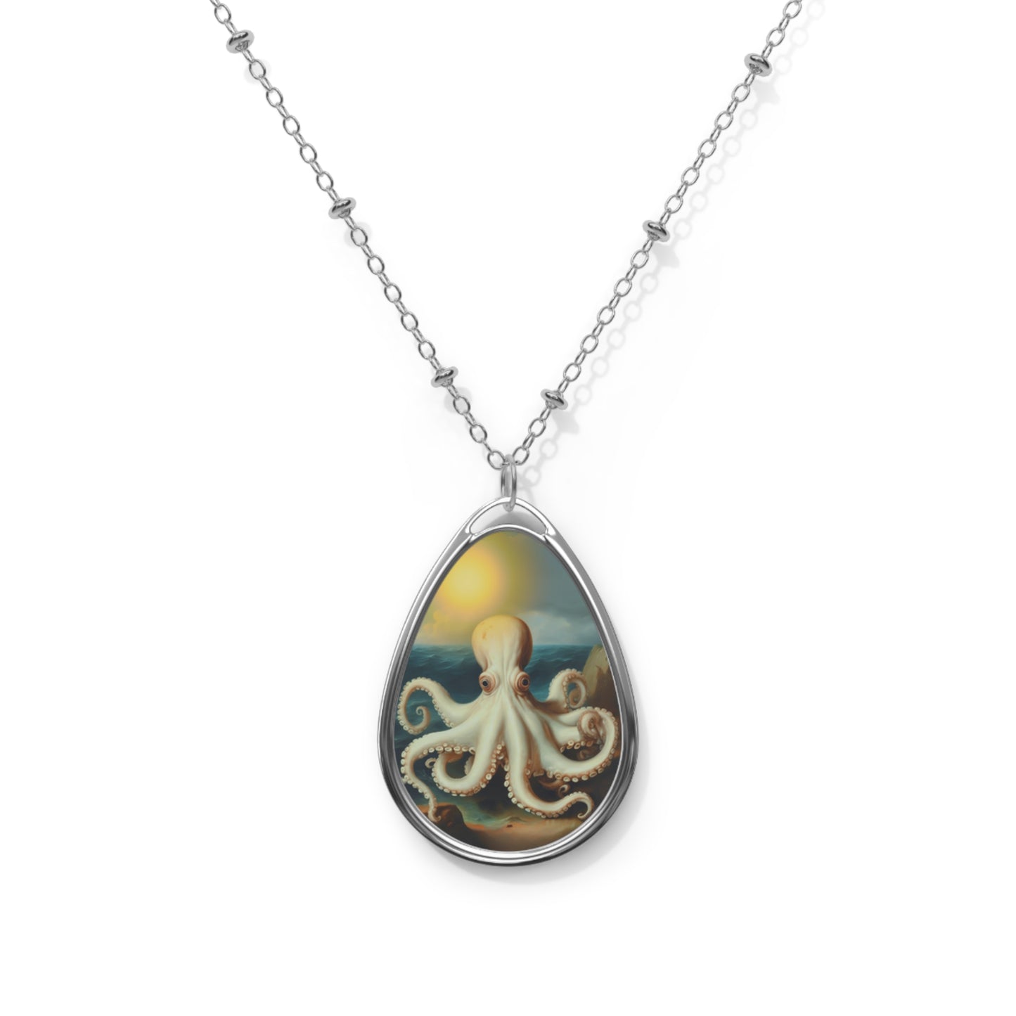 White Octopus Necklace Eclectic Octopus Necklace Vintage Octopus NeckOval Necklace