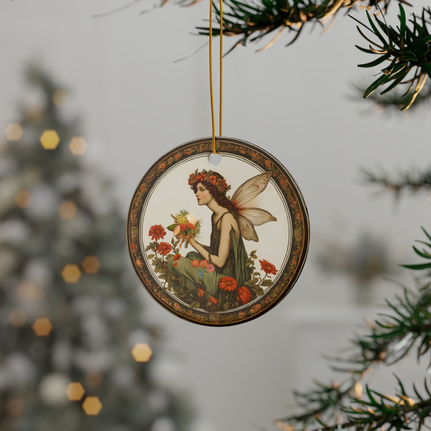 Cottage Fairy Ceramic Ornaments, 2-Side Print, (1pc, 3pcs, 5pcs, 10pcs)