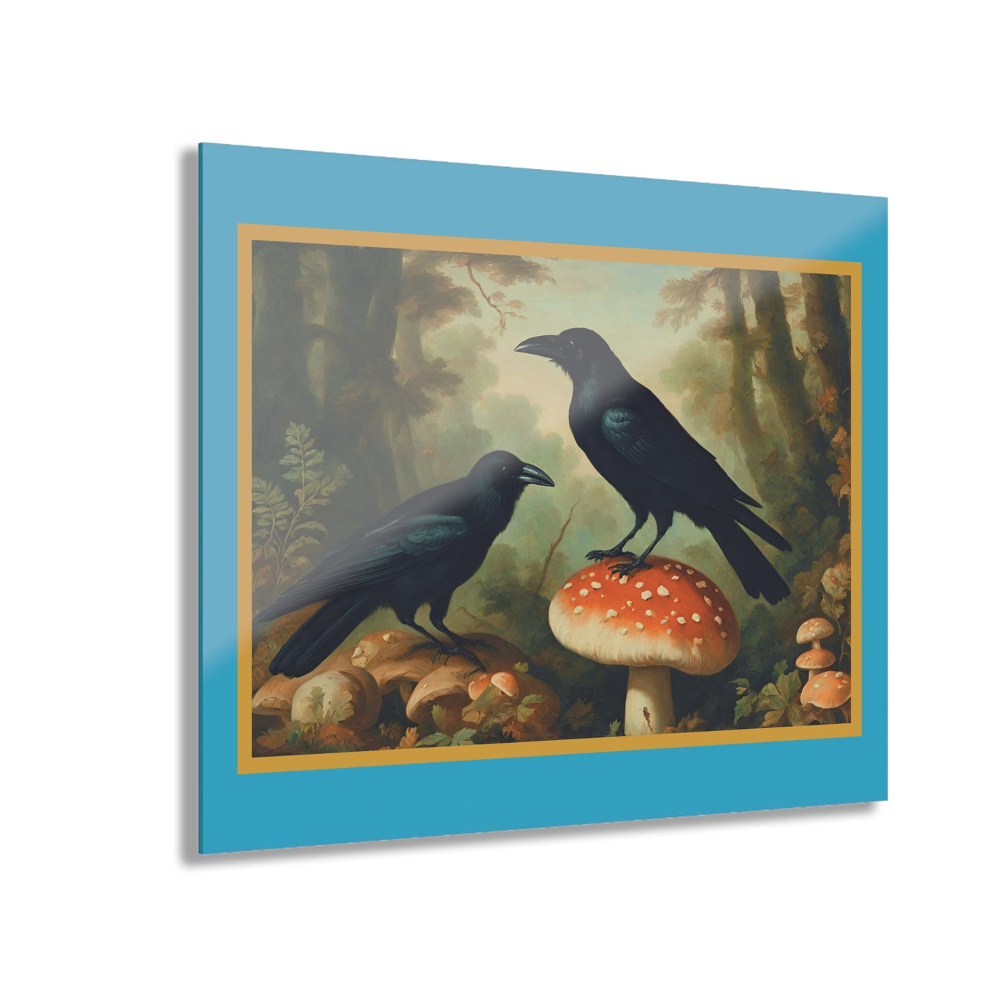 Vintage Crow and Mushroom Cottage Woods Acrylic Prints (French Cleat Hanging)