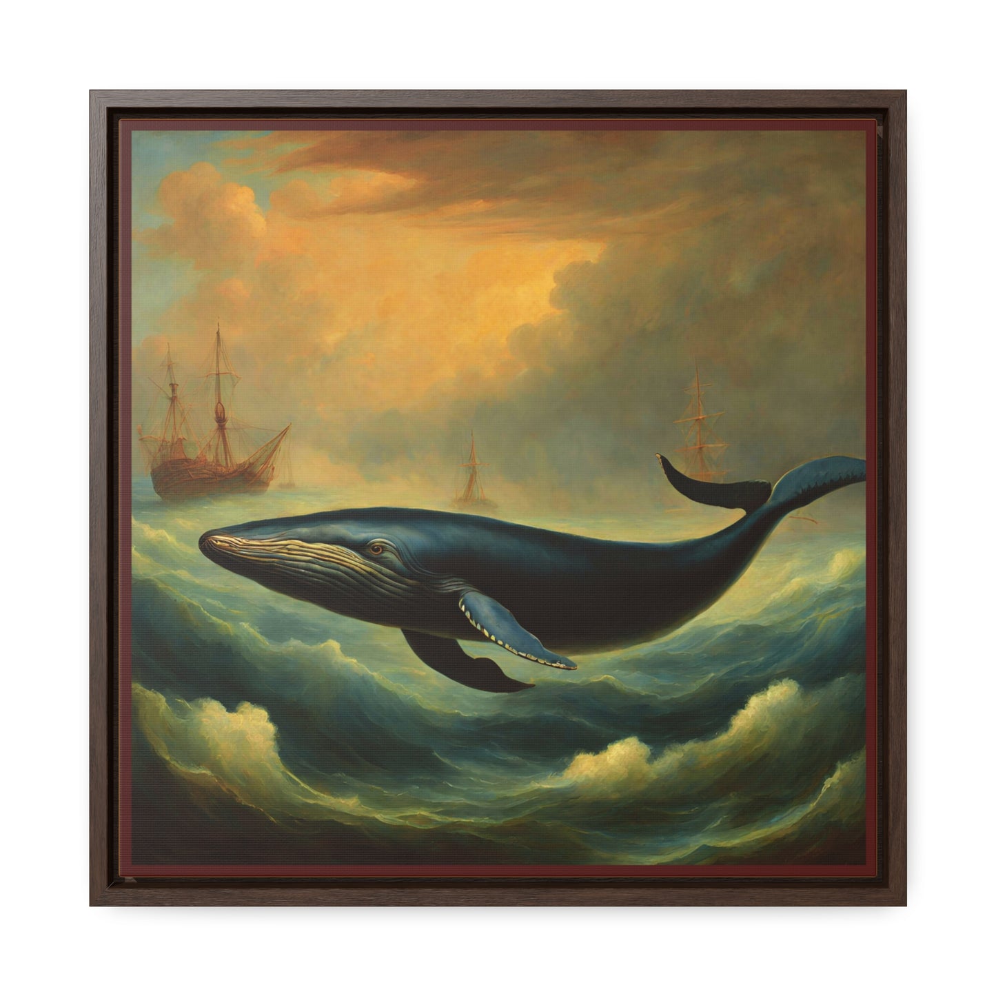 Vintage Blue Whale Nautical Gallery Canvas Wraps, Square Frame