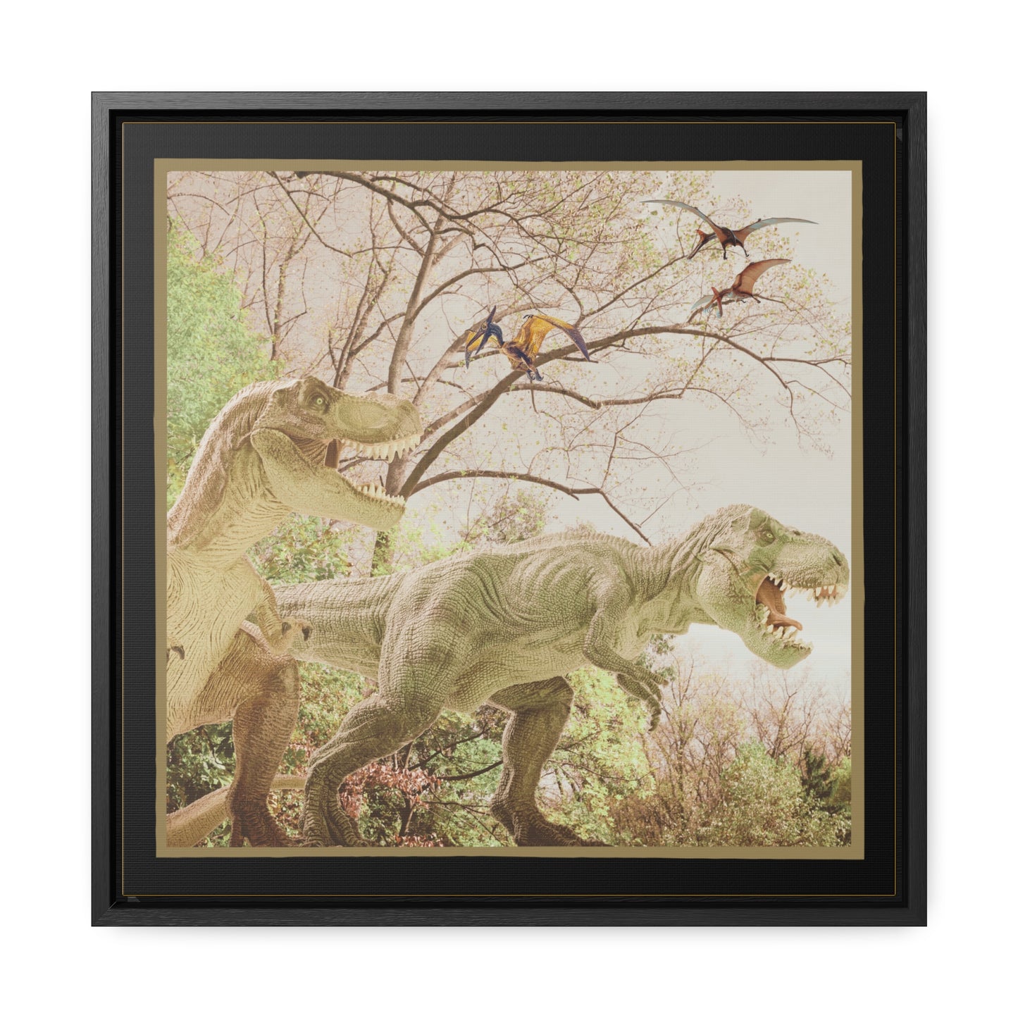 Prehistoric Dinosaurs Framed Canvas