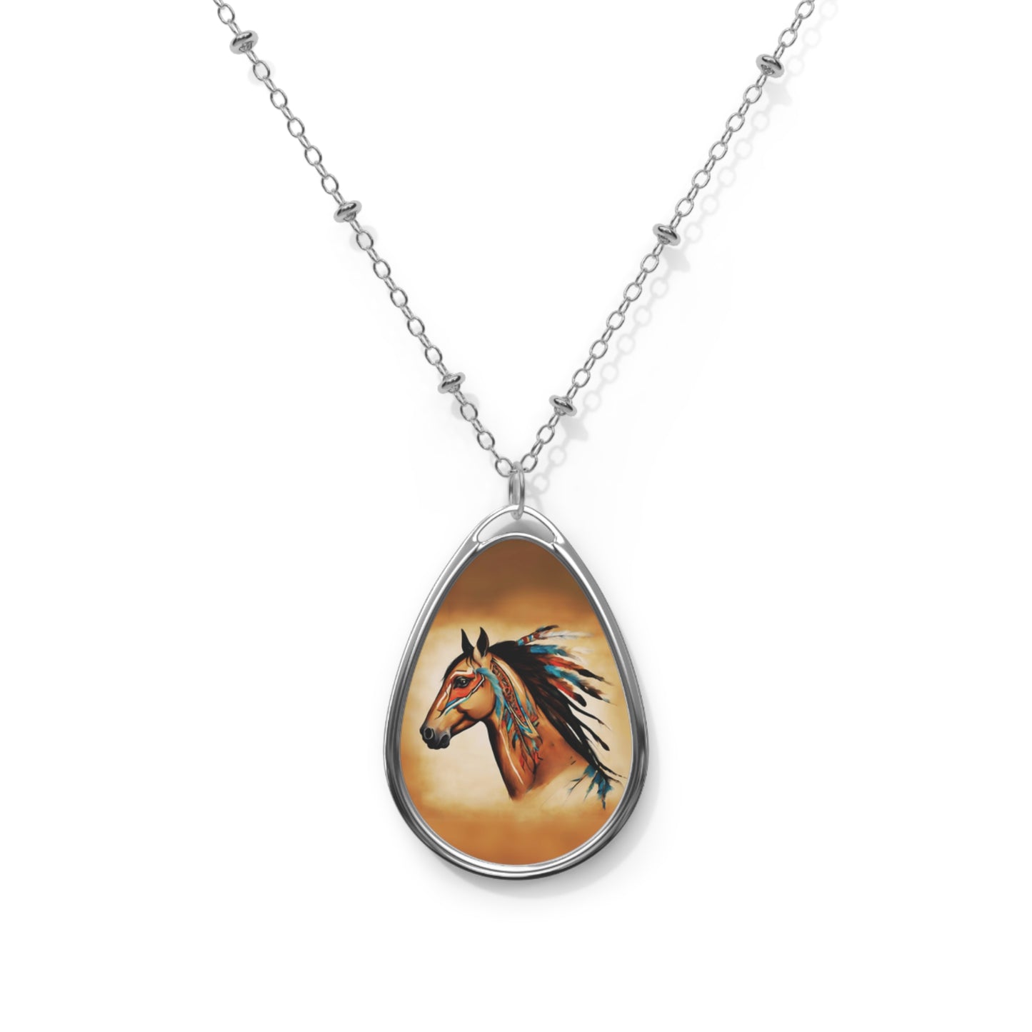 Vintage Native Horse Oval Necklace