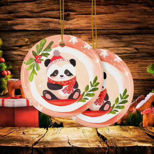 Holiday Panda Ceramic Ornaments, 2-Side Print, (1pc, 3pcs, 5pcs, 10pcs)