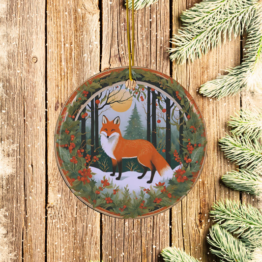 Cottage Fox and Moon Ceramic Ornaments, 2-Side Print, (1pc, 3pcs, 5pcs, 10pcs)