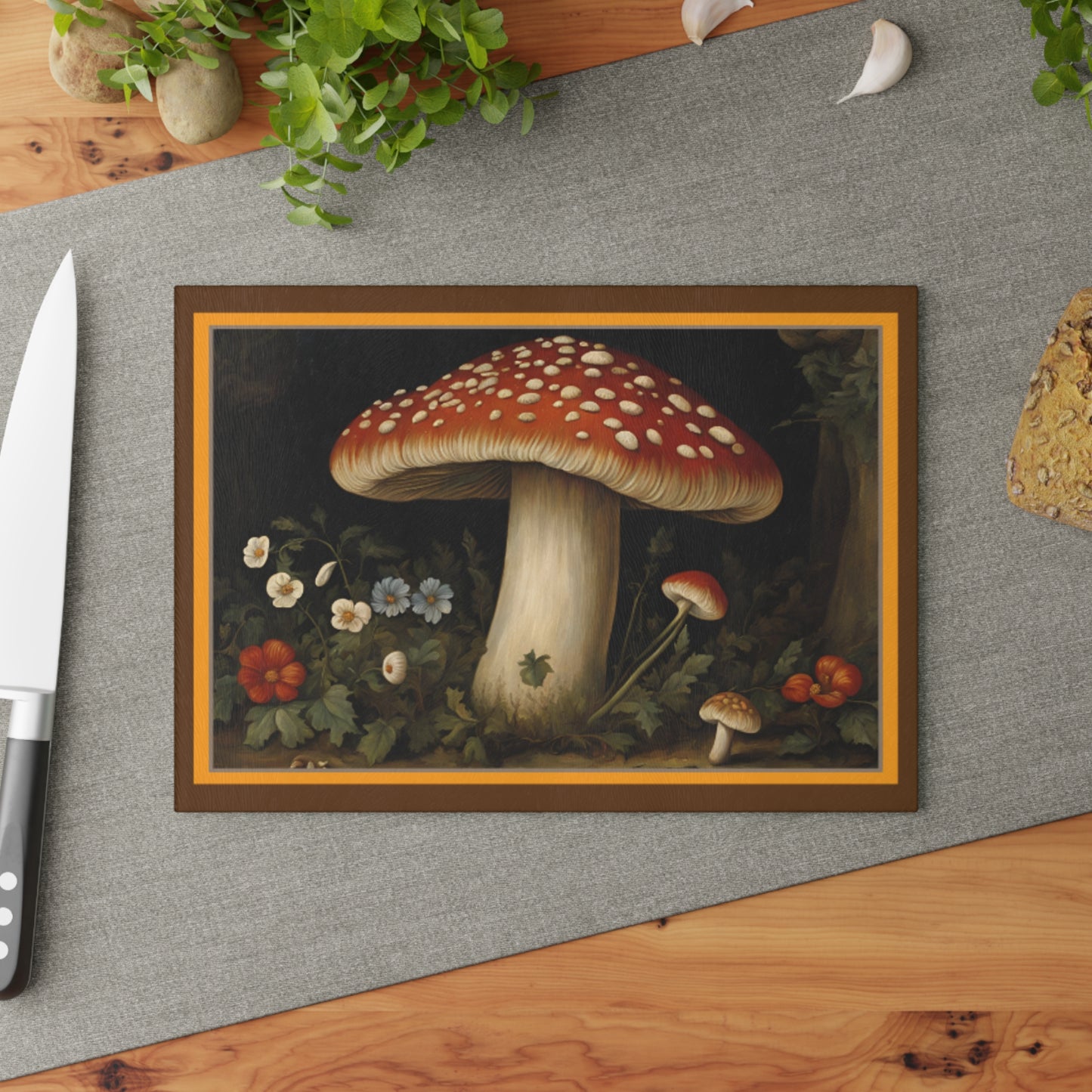 Retro Elegant Mushroom Glass Cutting Board