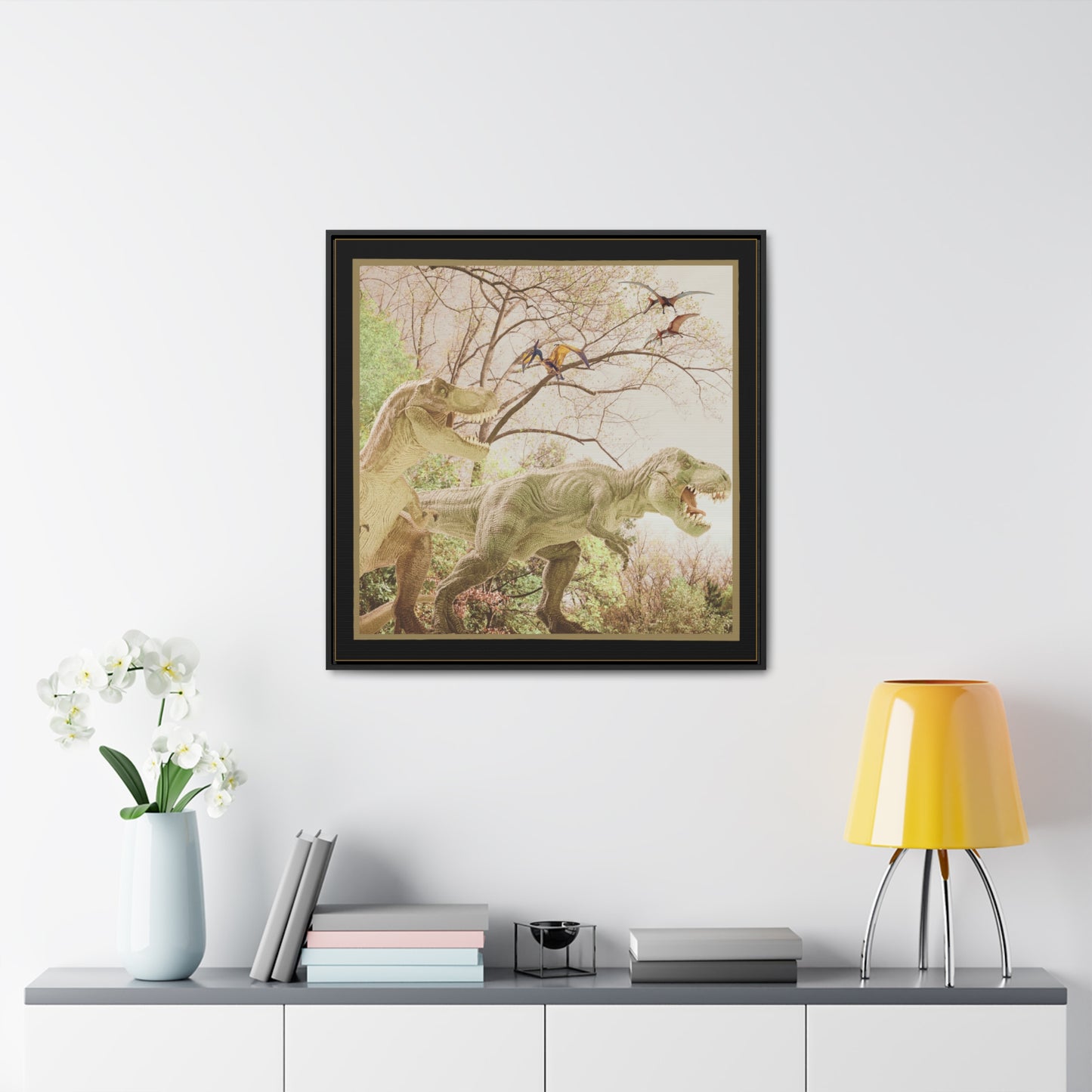 Prehistoric Dinosaurs Framed Canvas