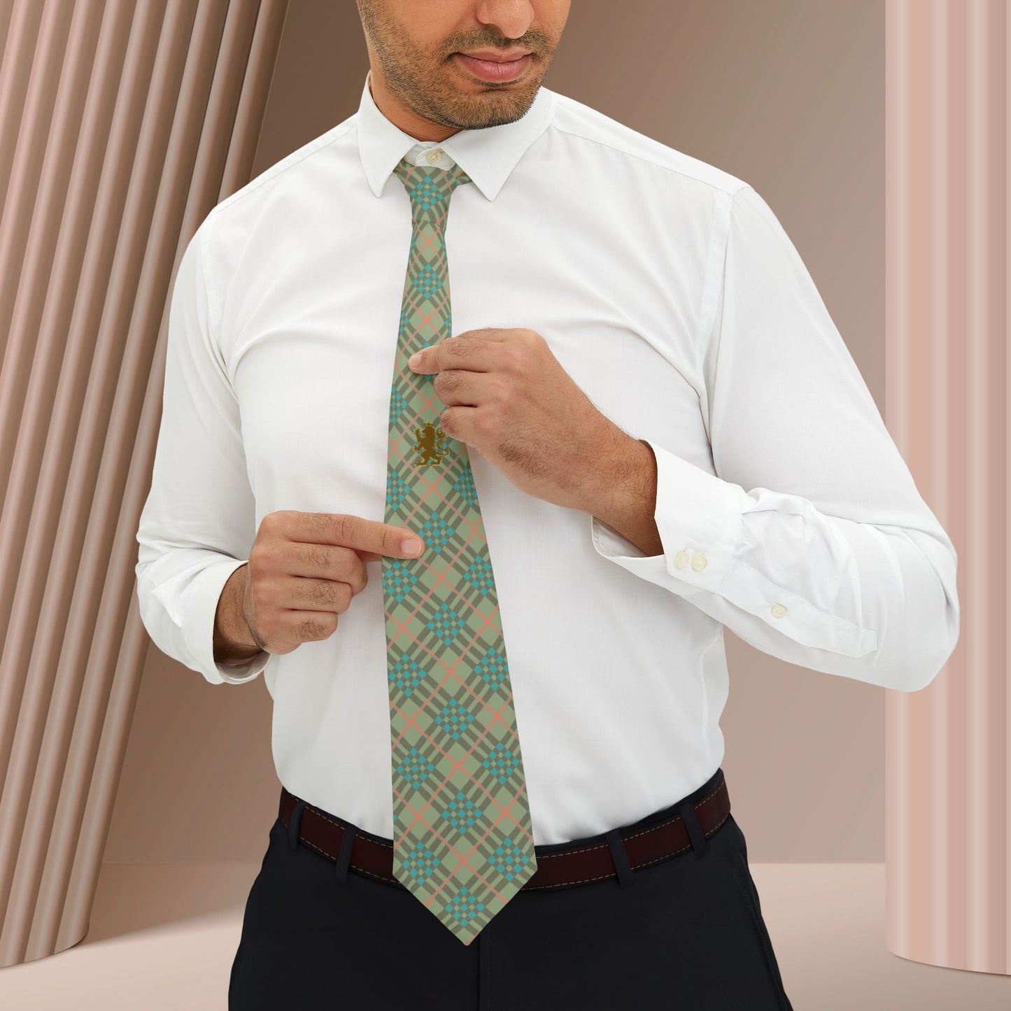 Men's Elegant Plaid Lion Necktie