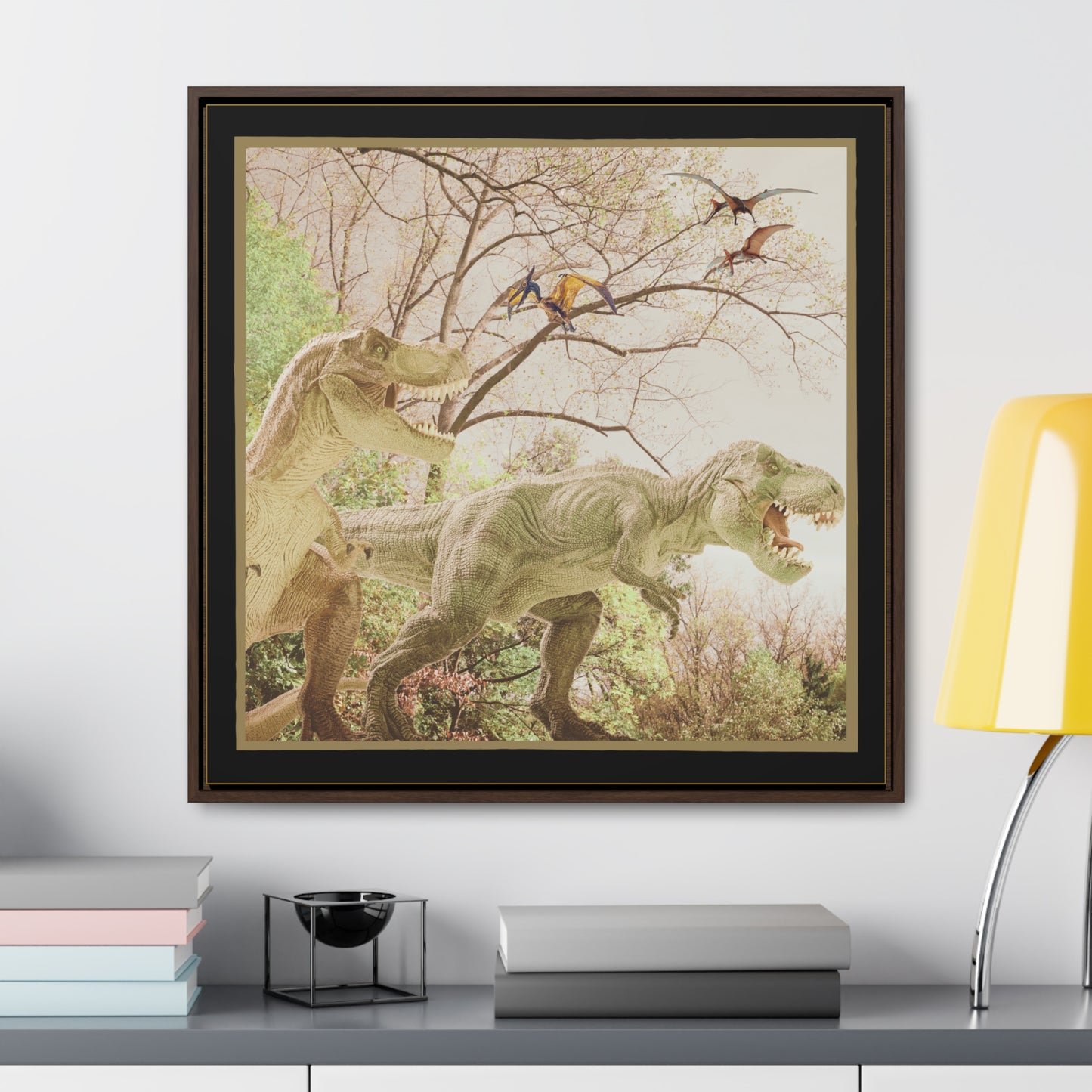 Prehistoric Dinosaurs Framed Canvas