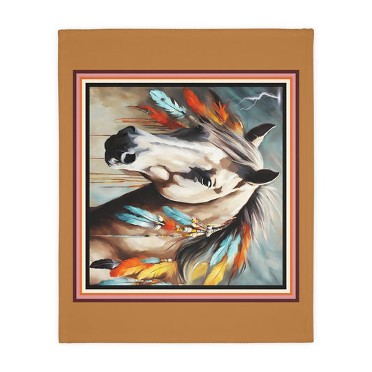 Native American Horse and Chevron Velveteen Minky Blanket (Two-sided print)