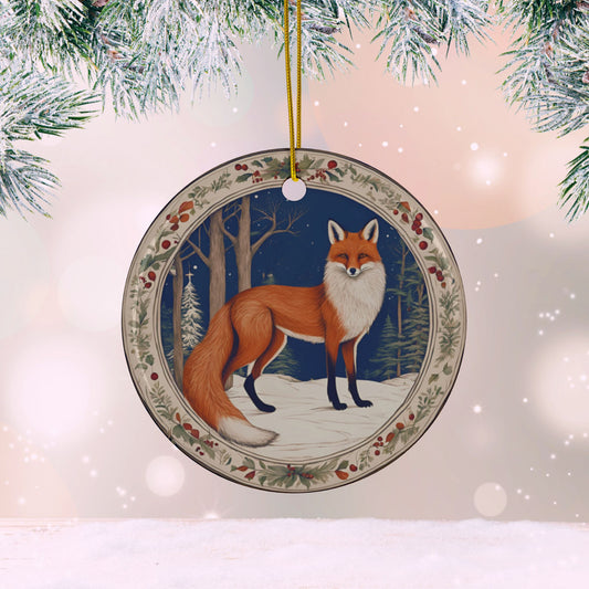 Snow Cottage Fox Ceramic Ornaments, 2-Side Print, (1pc, 3pcs, 5pcs, 10pcs)