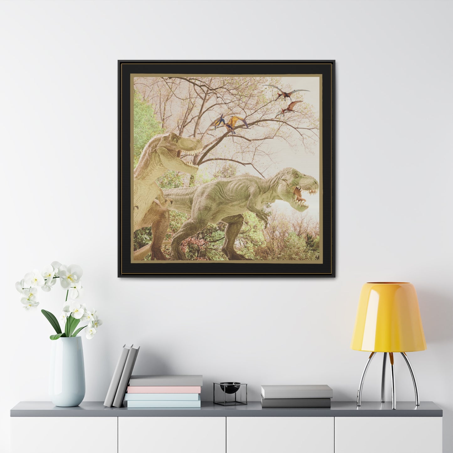 Prehistoric Dinosaurs Framed Canvas