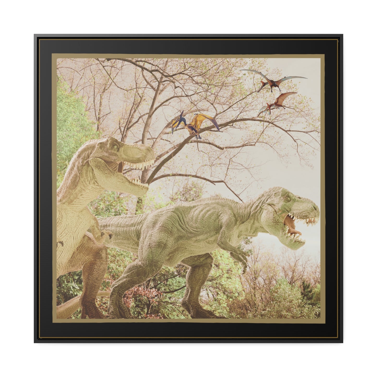 Prehistoric Dinosaurs Framed Canvas