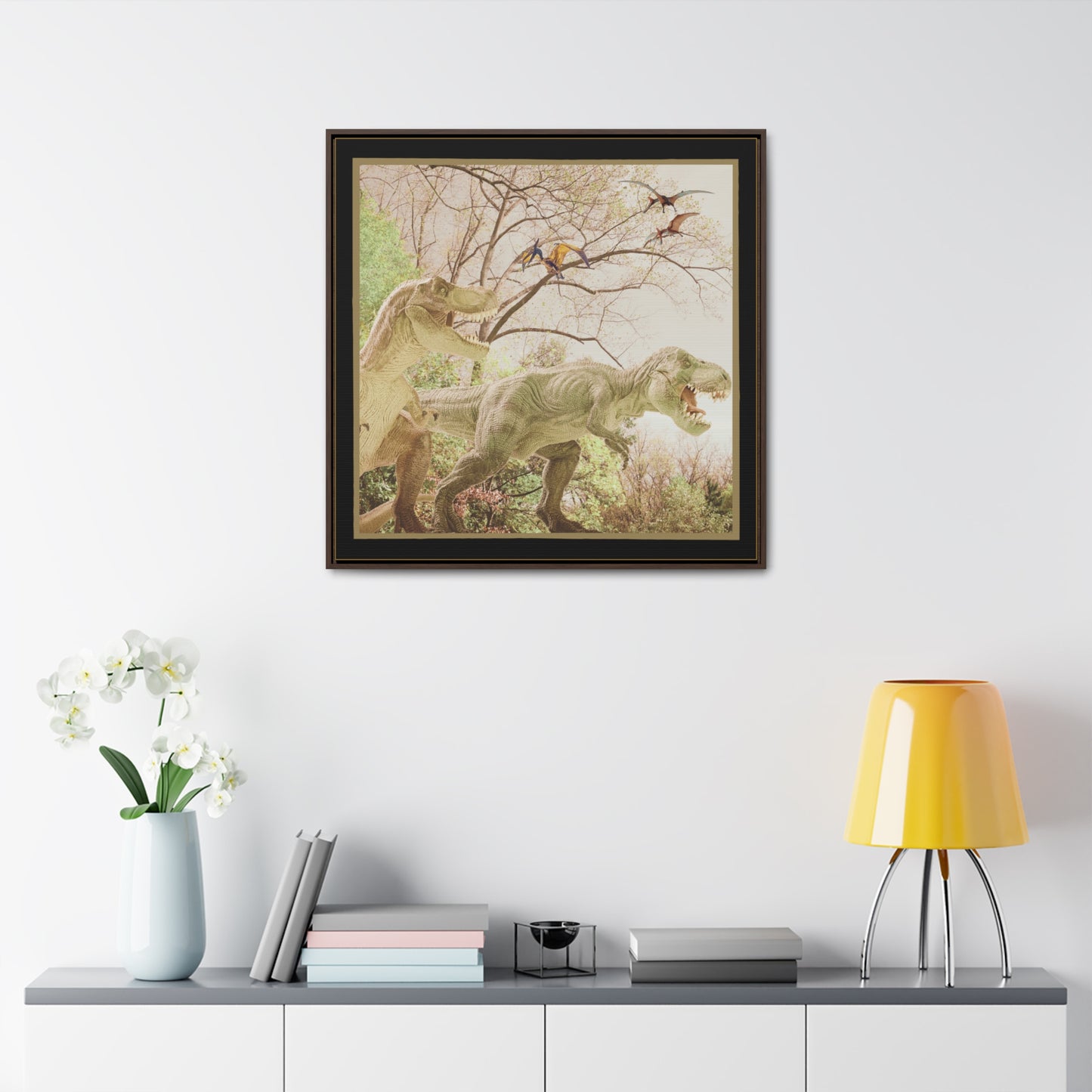 Prehistoric Dinosaurs Framed Canvas