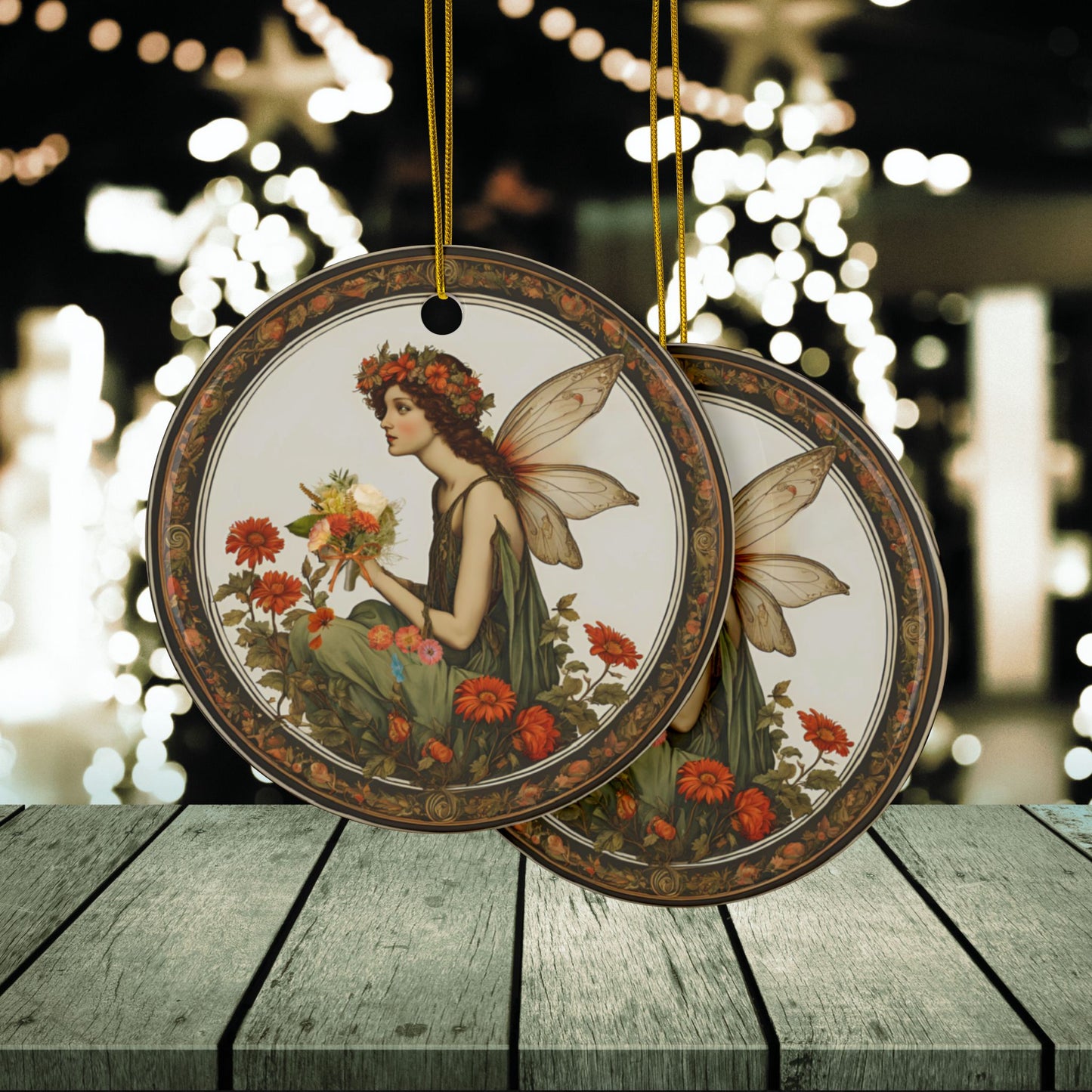 Cottage Fairy Ceramic Ornaments, 2-Side Print, (1pc, 3pcs, 5pcs, 10pcs)