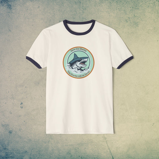 Save the Sharks Surf Unisex Cotton Ringer T-Shirt