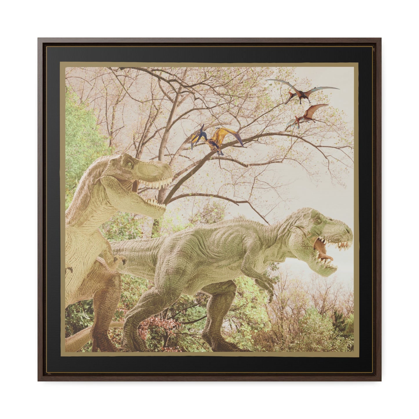 Prehistoric Dinosaurs Framed Canvas