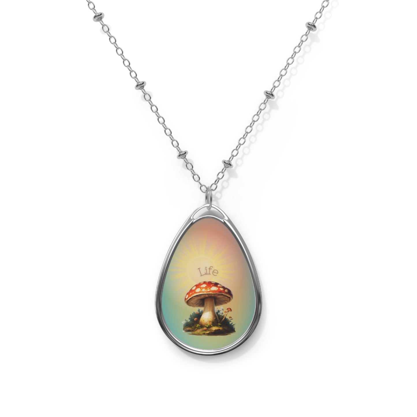 Retro Life Mushroom Oval Necklace