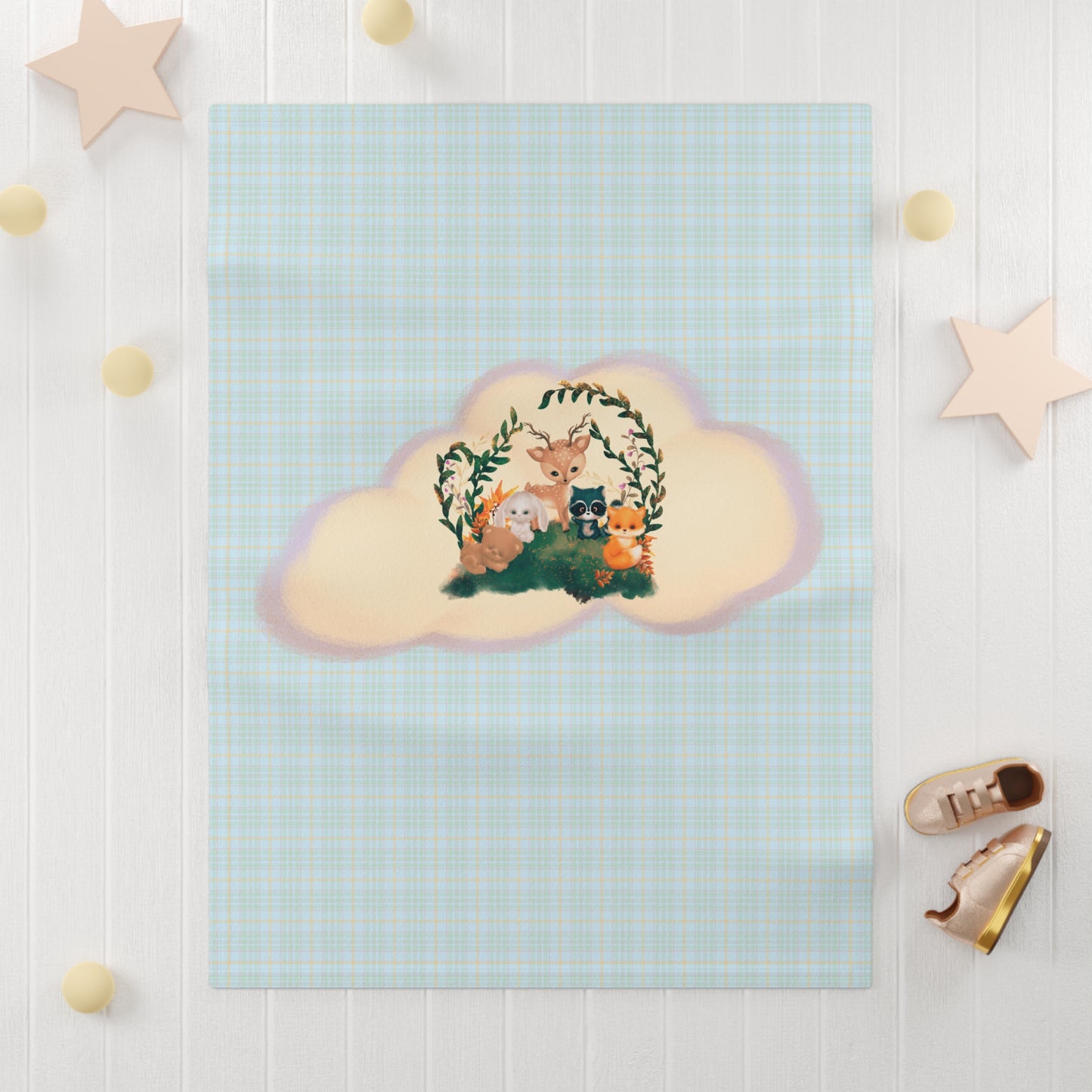 Baby Animal, Cloud, Plaid-Soft Fleece Baby Blanket