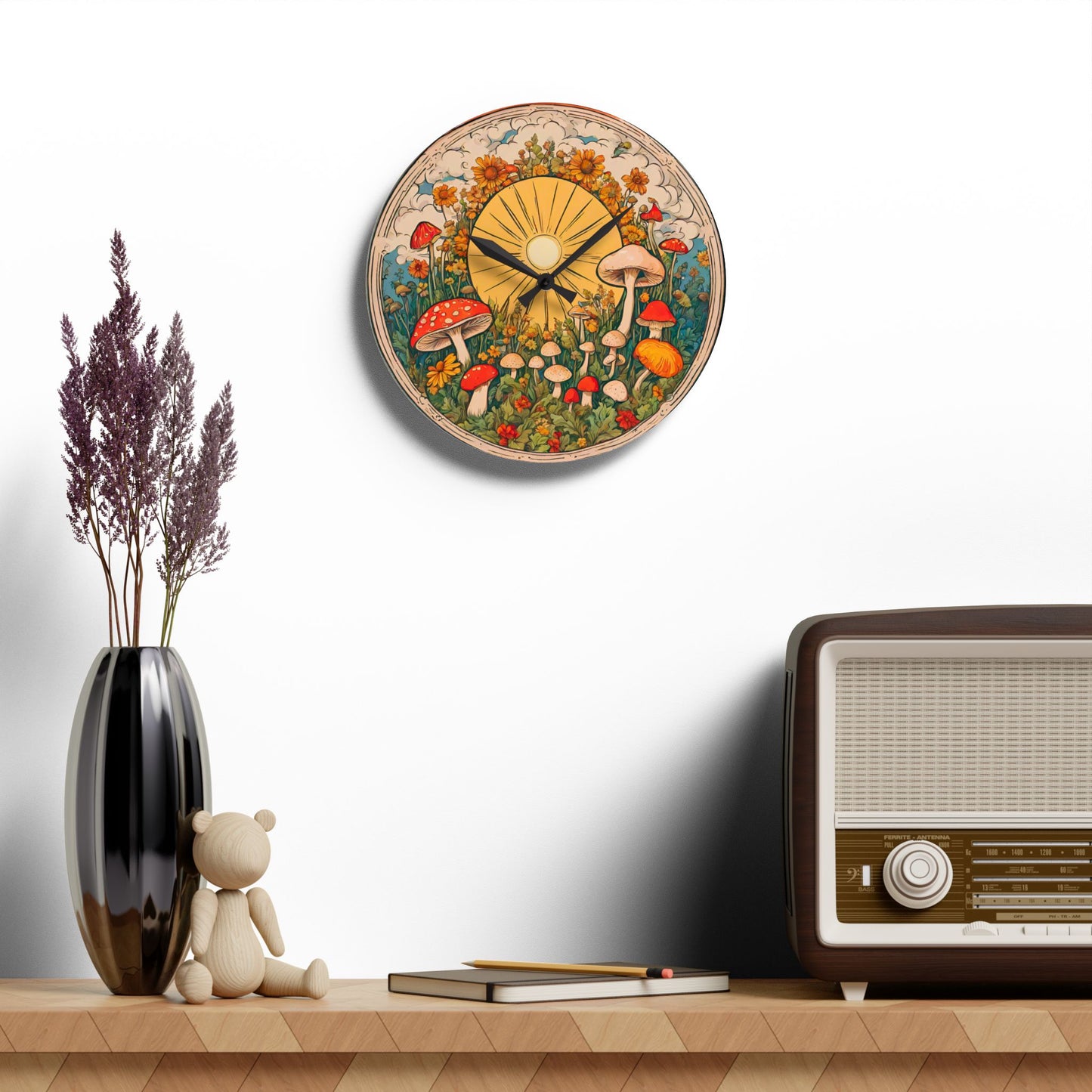 Retro Mushroom Acrylic Wall Clock