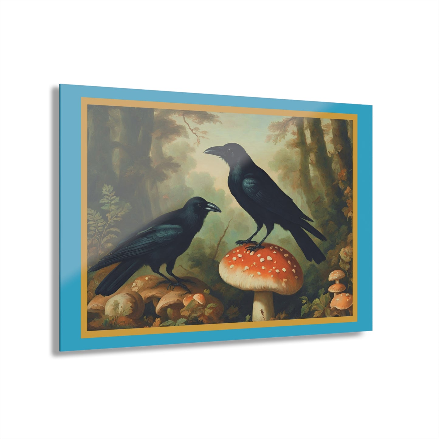 Vintage Crow and Mushroom Cottage Woods Acrylic Prints (French Cleat Hanging)