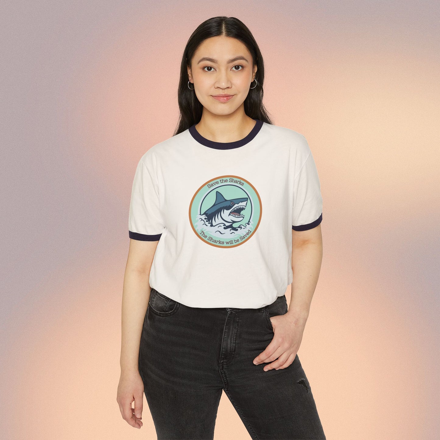 Save the Sharks Surf Unisex Cotton Ringer T-Shirt