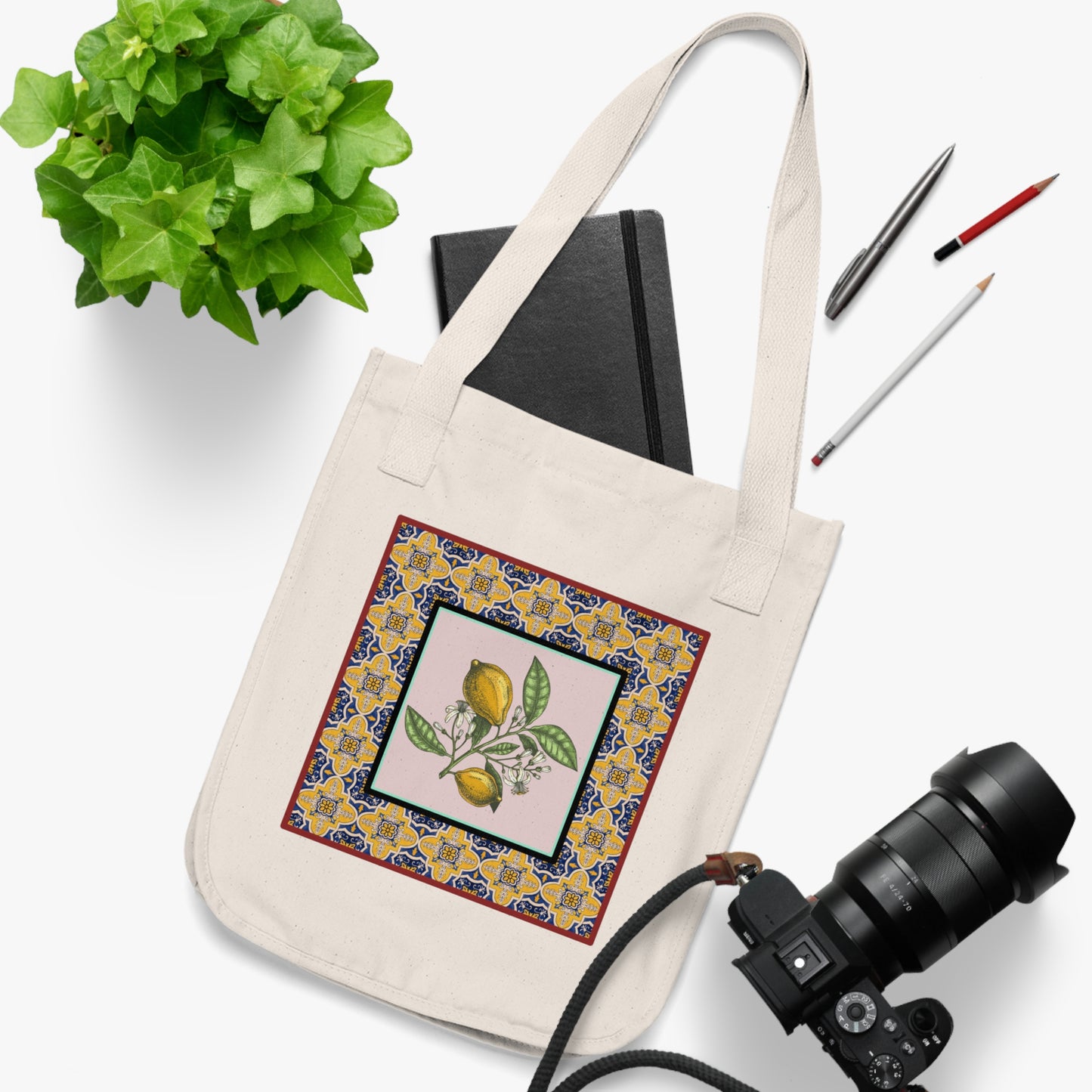 Vintage Lemon Design- Organic Canvas Tote Bag