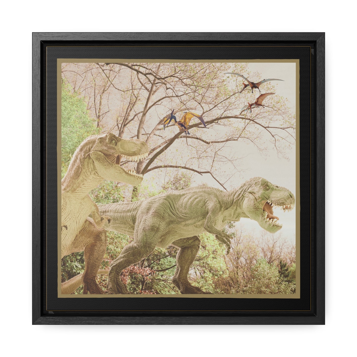 Prehistoric Dinosaurs Framed Canvas