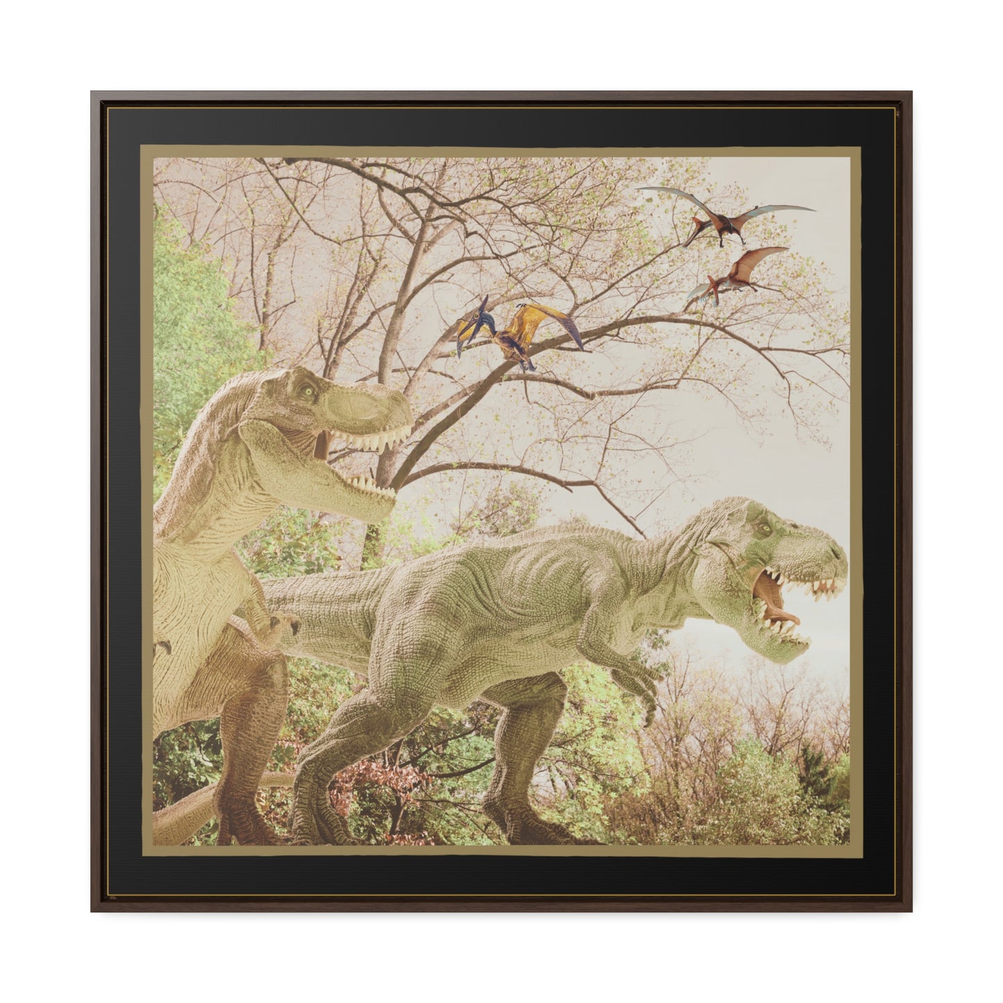 Prehistoric Dinosaurs Framed Canvas