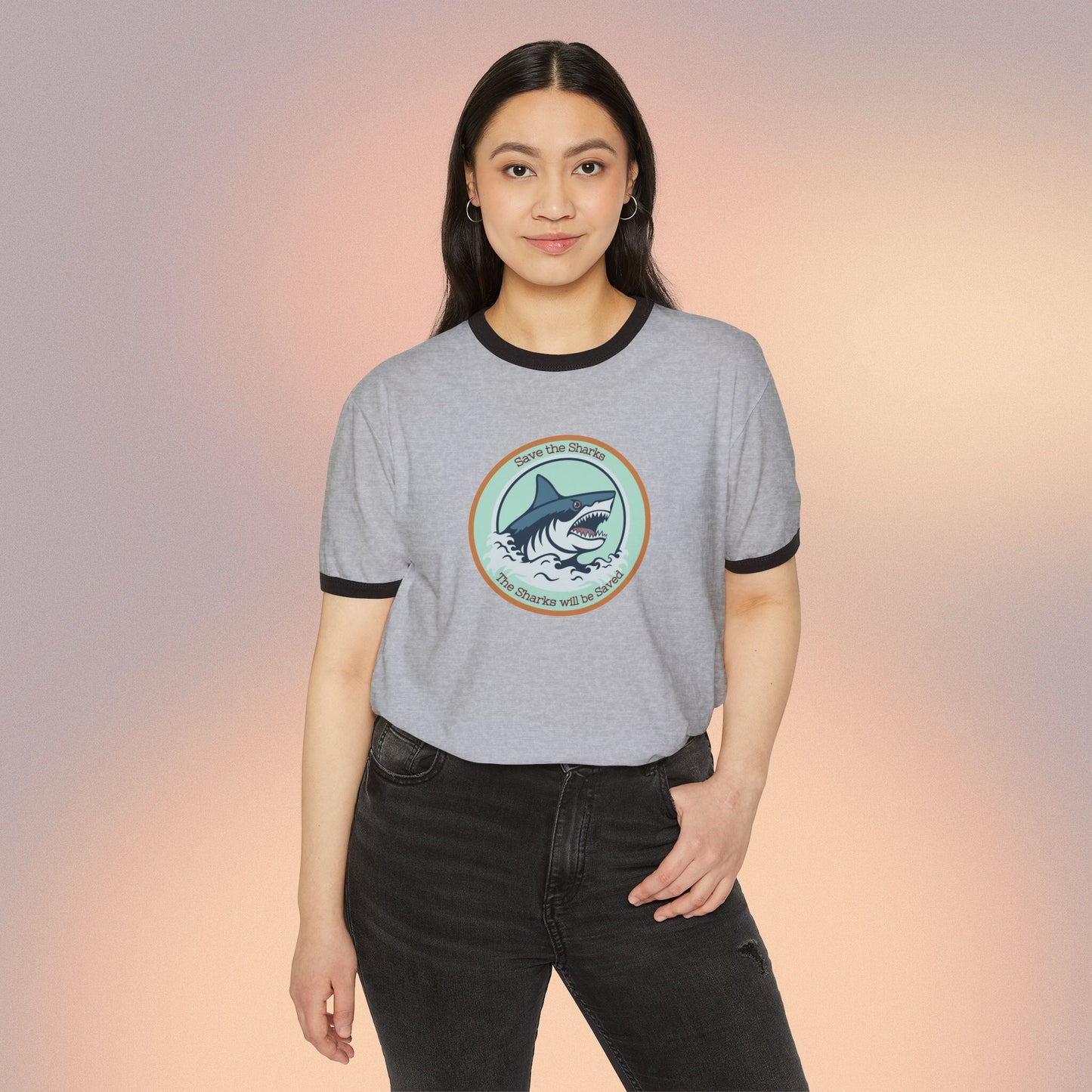 Save the Sharks Surf Unisex Cotton Ringer T-Shirt