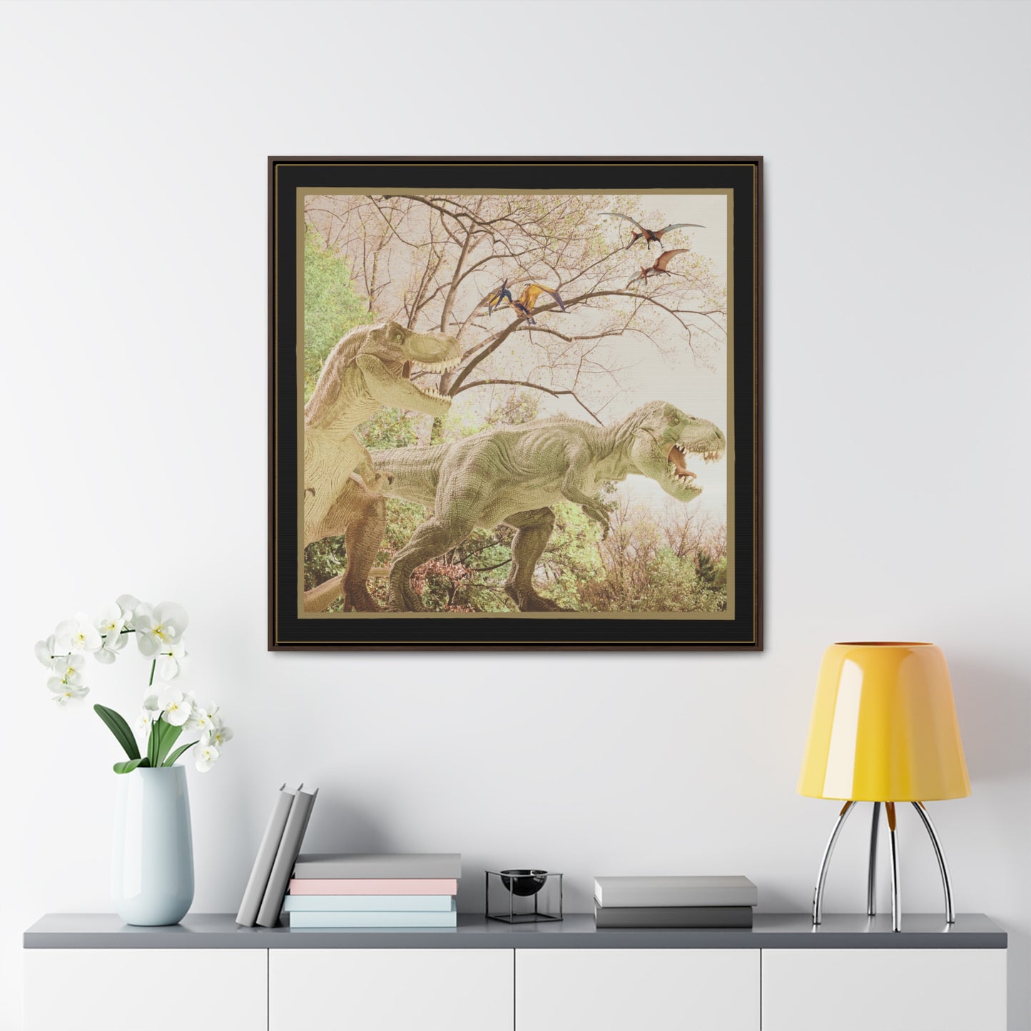 Prehistoric Dinosaurs Framed Canvas