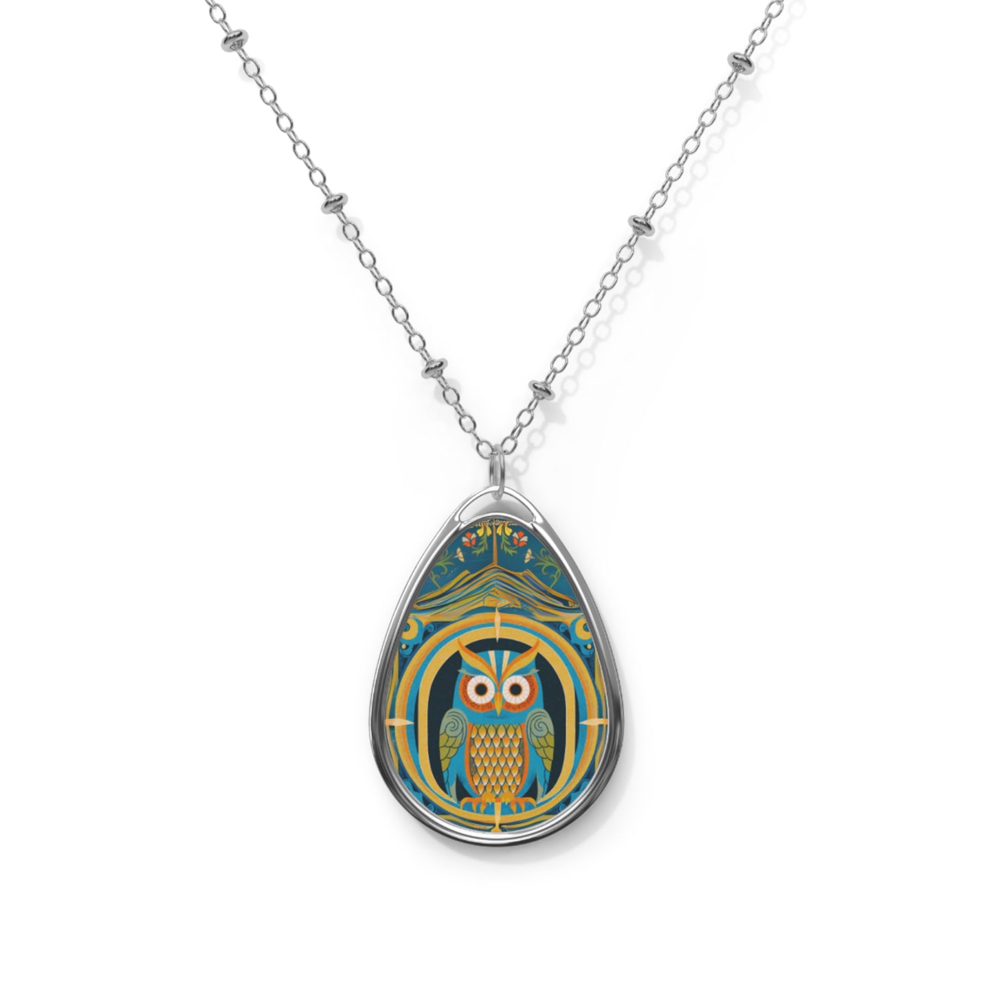 Retro Owl Oval Necklace