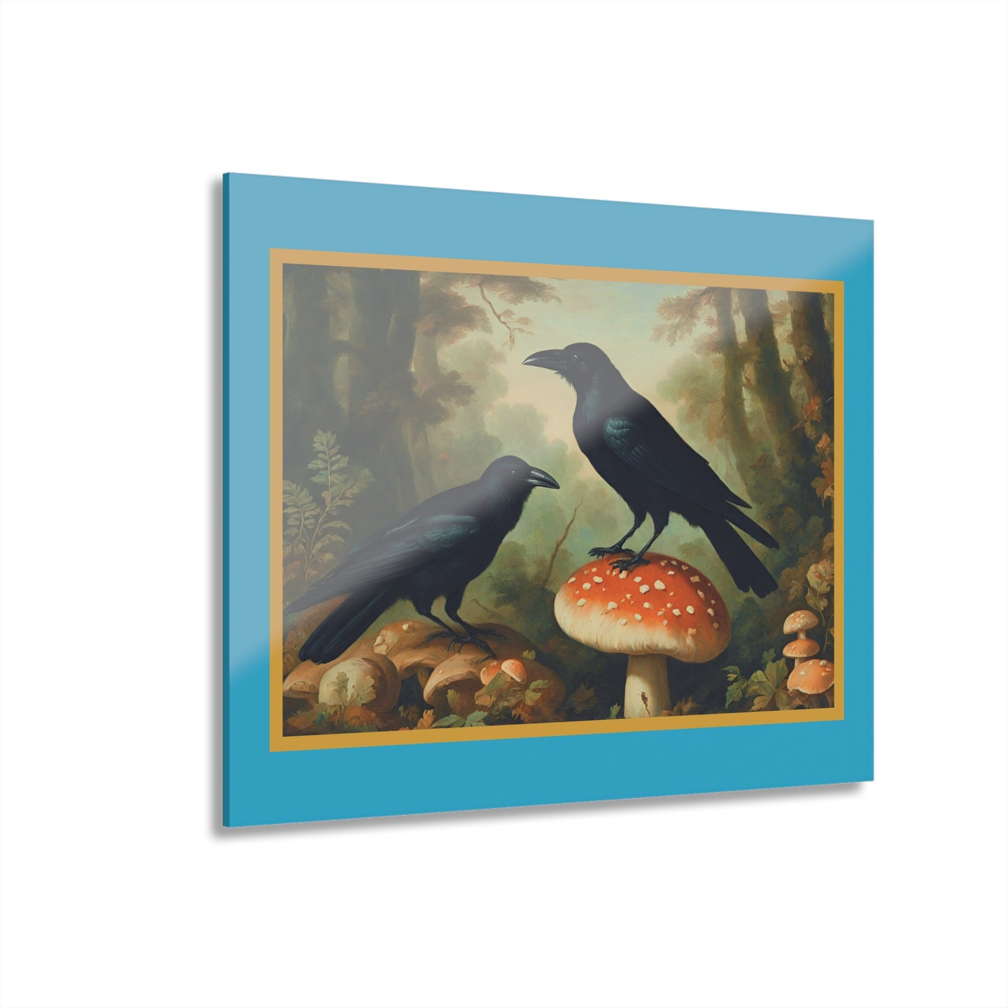 Vintage Crow and Mushroom Cottage Woods Acrylic Prints (French Cleat Hanging)