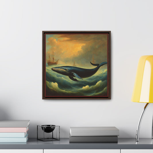 Vintage Blue Whale Nautical Gallery Canvas Wraps, Square Frame