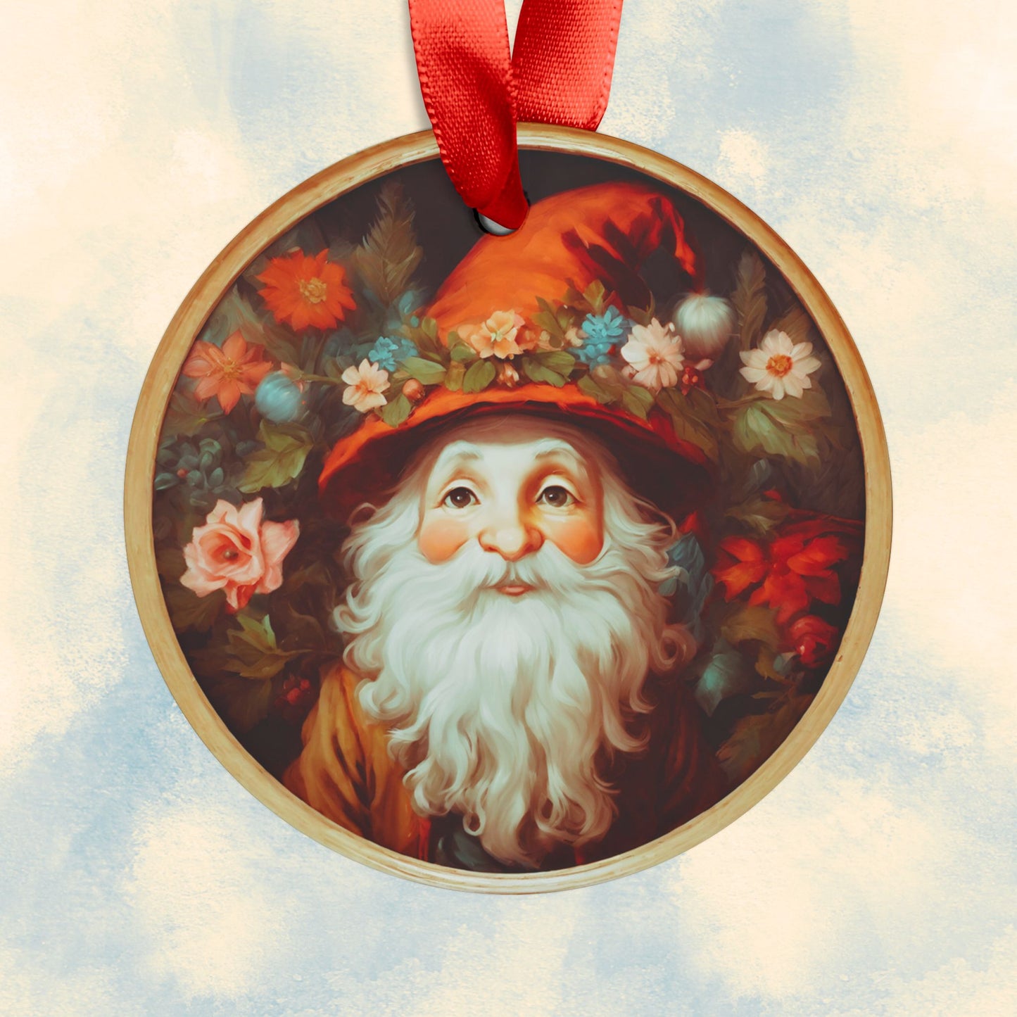 Christmas Gnome Acrylic Ornament with Ribbon