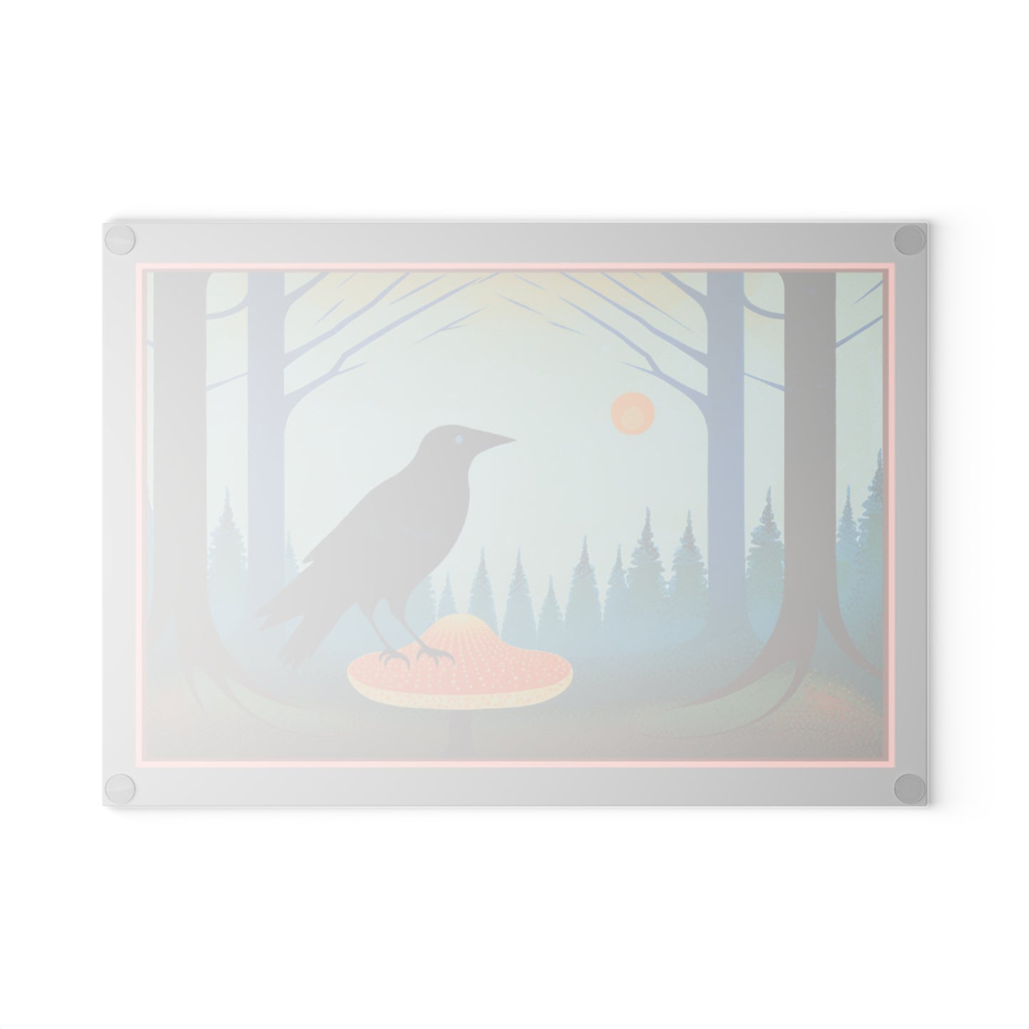 Vintage Crow and Mushroom Glass Cutting Board