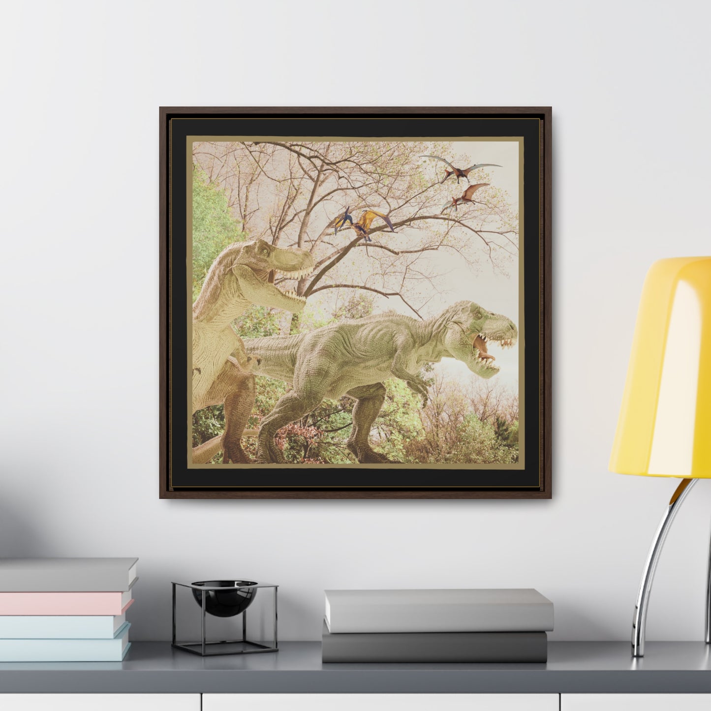 Prehistoric Dinosaurs Framed Canvas