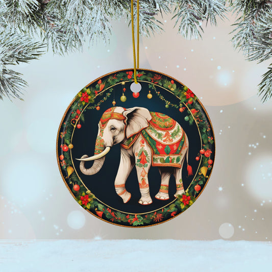 Holiday Christmas Elephant Ornament Vintage Christmas Elephant Tree Decoration Ceramic Ornaments, 2-Side Print, (1pc, 3pcs, 5pcs, 10pcs)