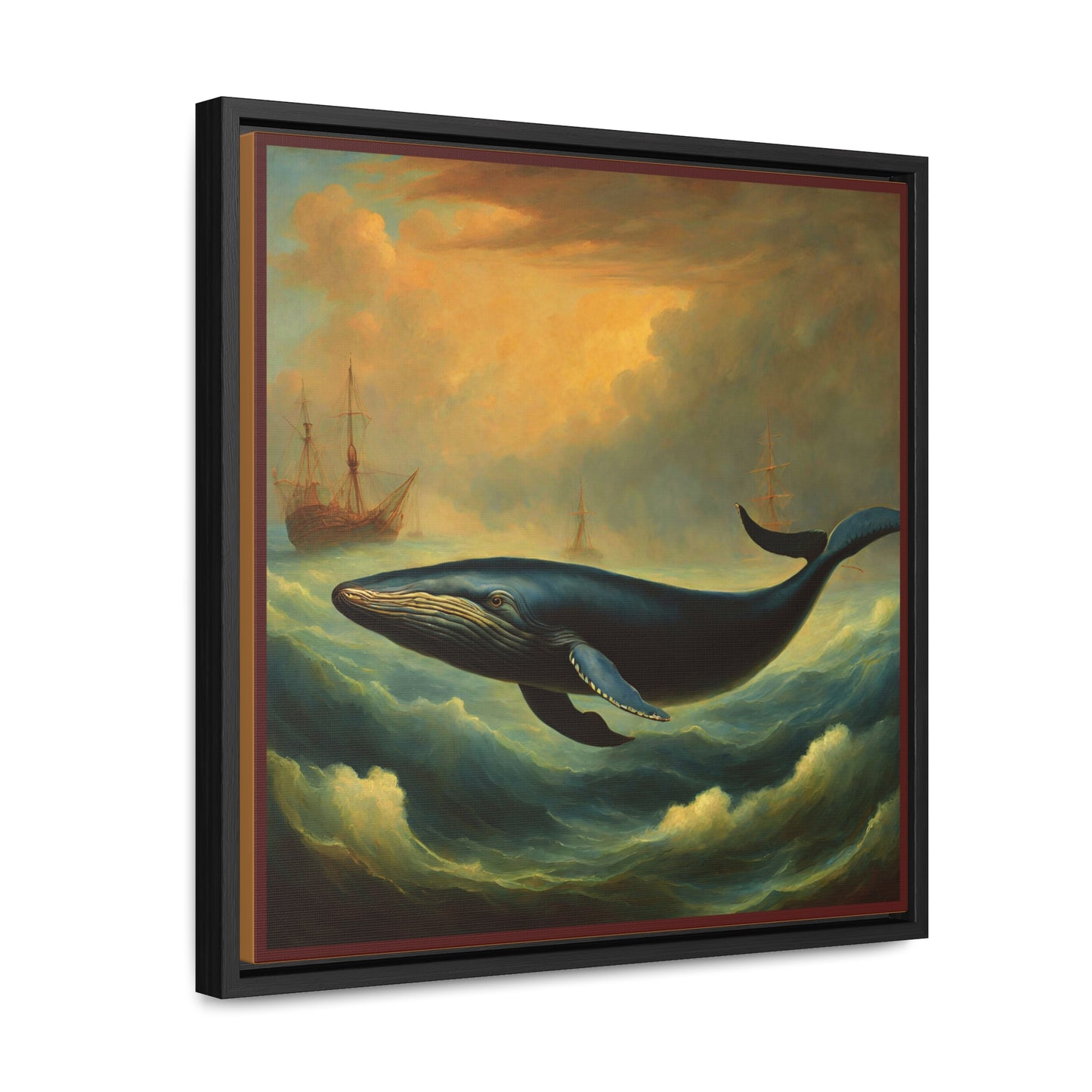 Vintage Blue Whale Nautical Gallery Canvas Wraps, Square Frame