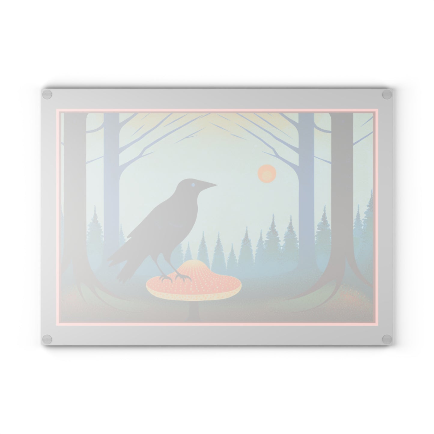 Vintage Crow and Mushroom Glass Cutting Board